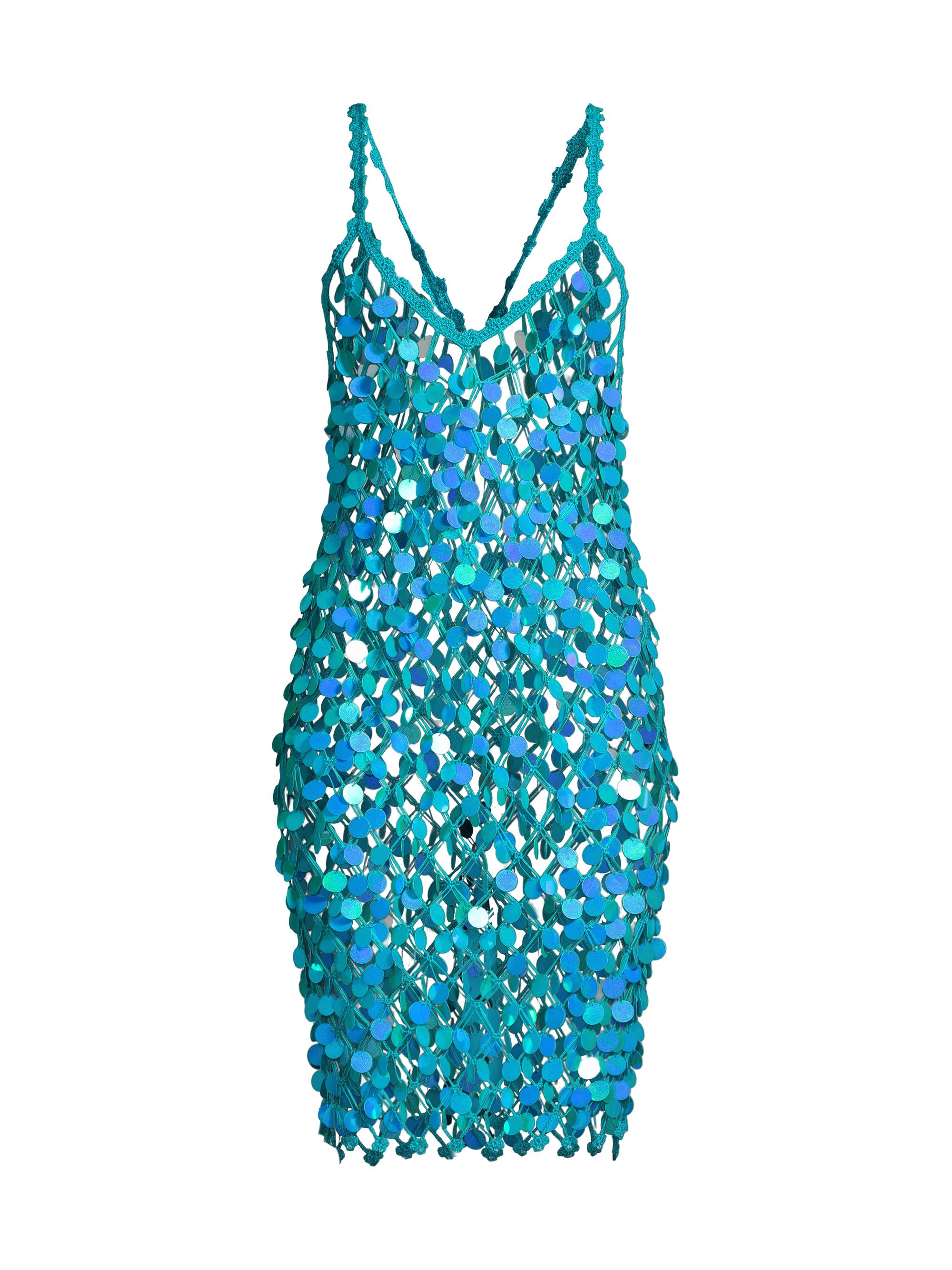 Milly Women's Sequined Crocheted Cotton-Blend Dress - Blue