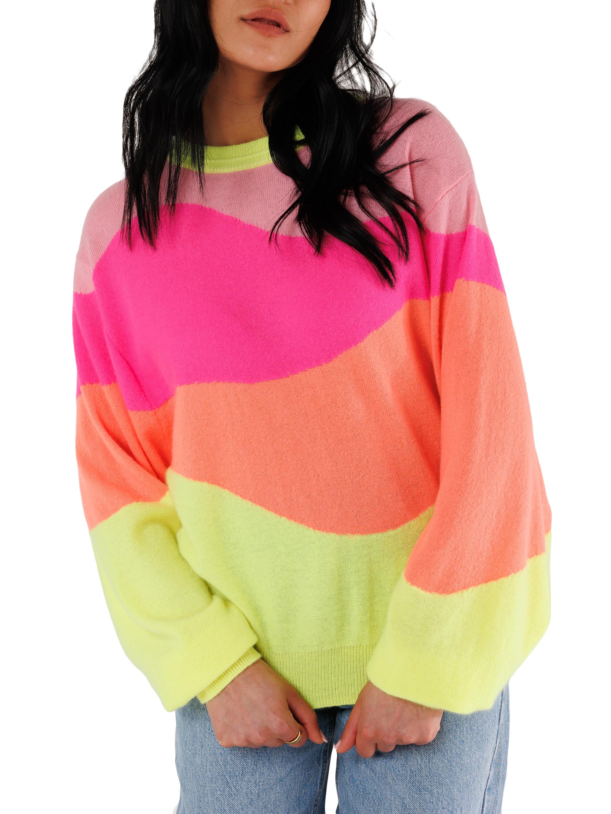 Crush Cashmere Women's Lollypop Mellon Colorblocked Cashmere Sweater - Bellini Flamingo