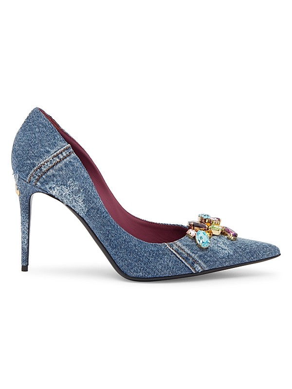 Shop Dolce&Gabbana Denim 90MM Jewel-Embellished Pumps | Saks Shop Dolce&Gabbana Denim 90MM Jewel-Embellished Pumps | Saks