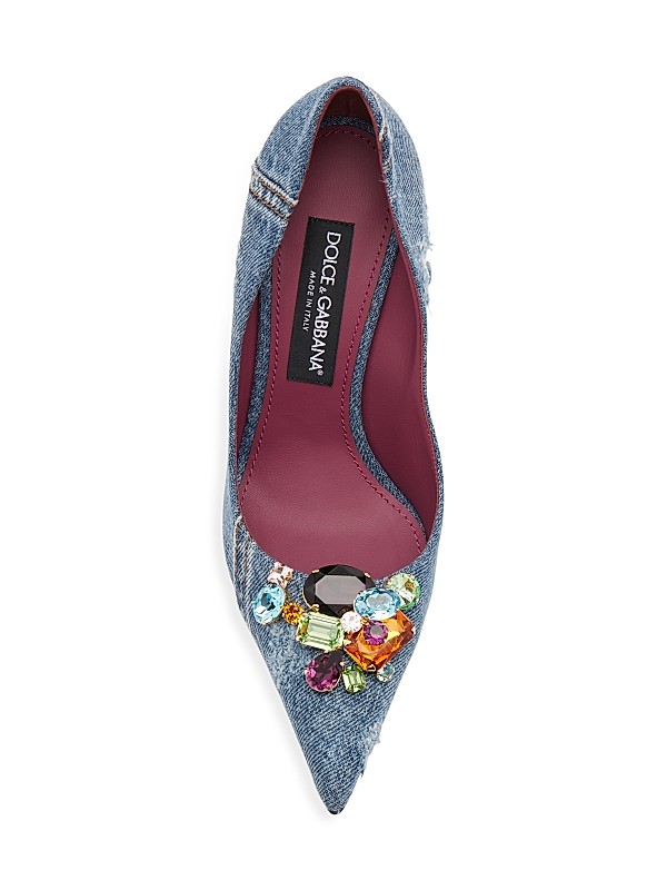 Shop Dolce&Gabbana Denim 90MM Jewel-Embellished Pumps | Saks Shop Dolce&Gabbana Denim 90MM Jewel-Embellished Pumps | Saks