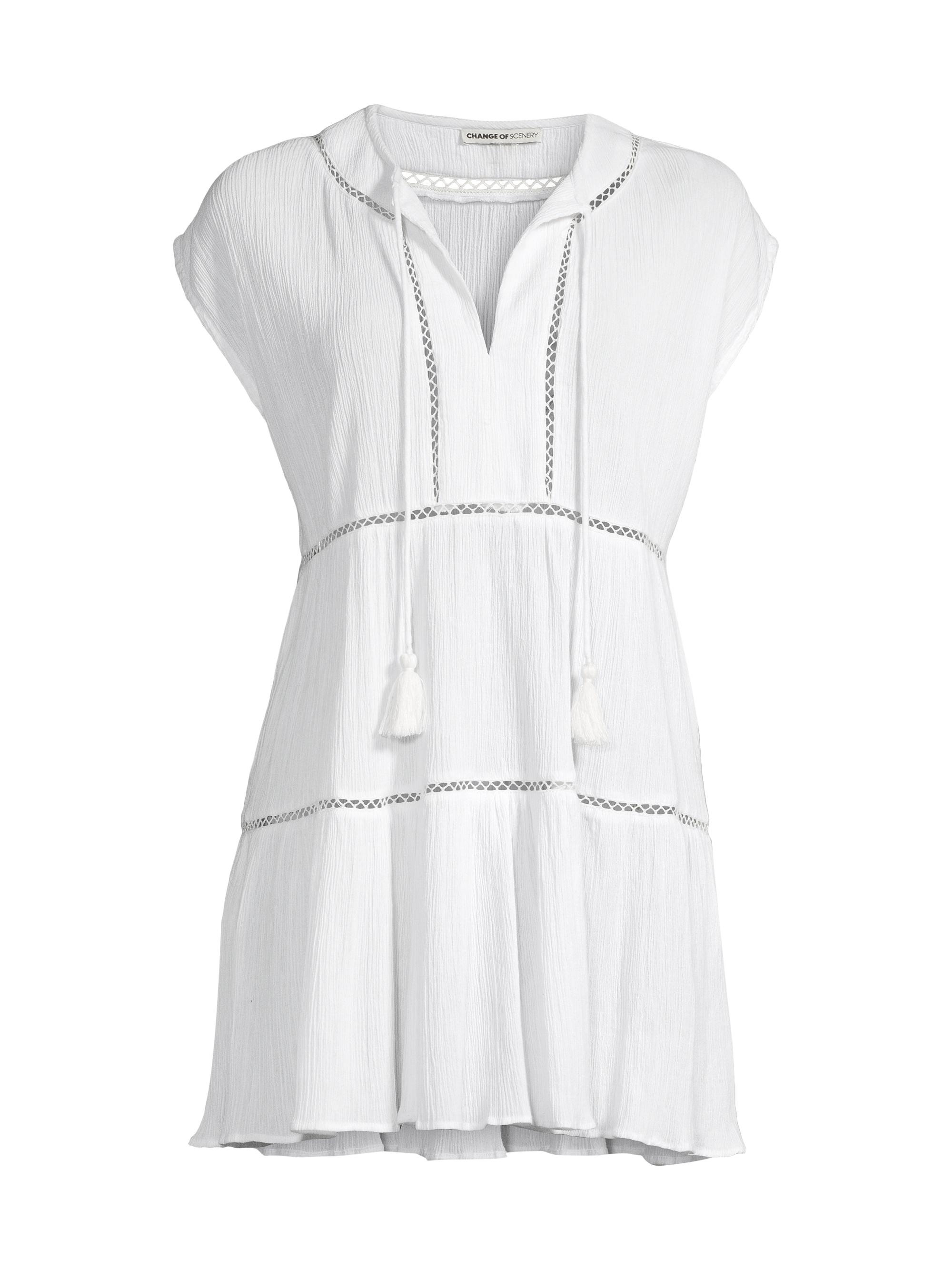 Change of Scenery Women's Gari Cotton Tiered Lace Cover-Up - Fresh White | Thumbnail 7