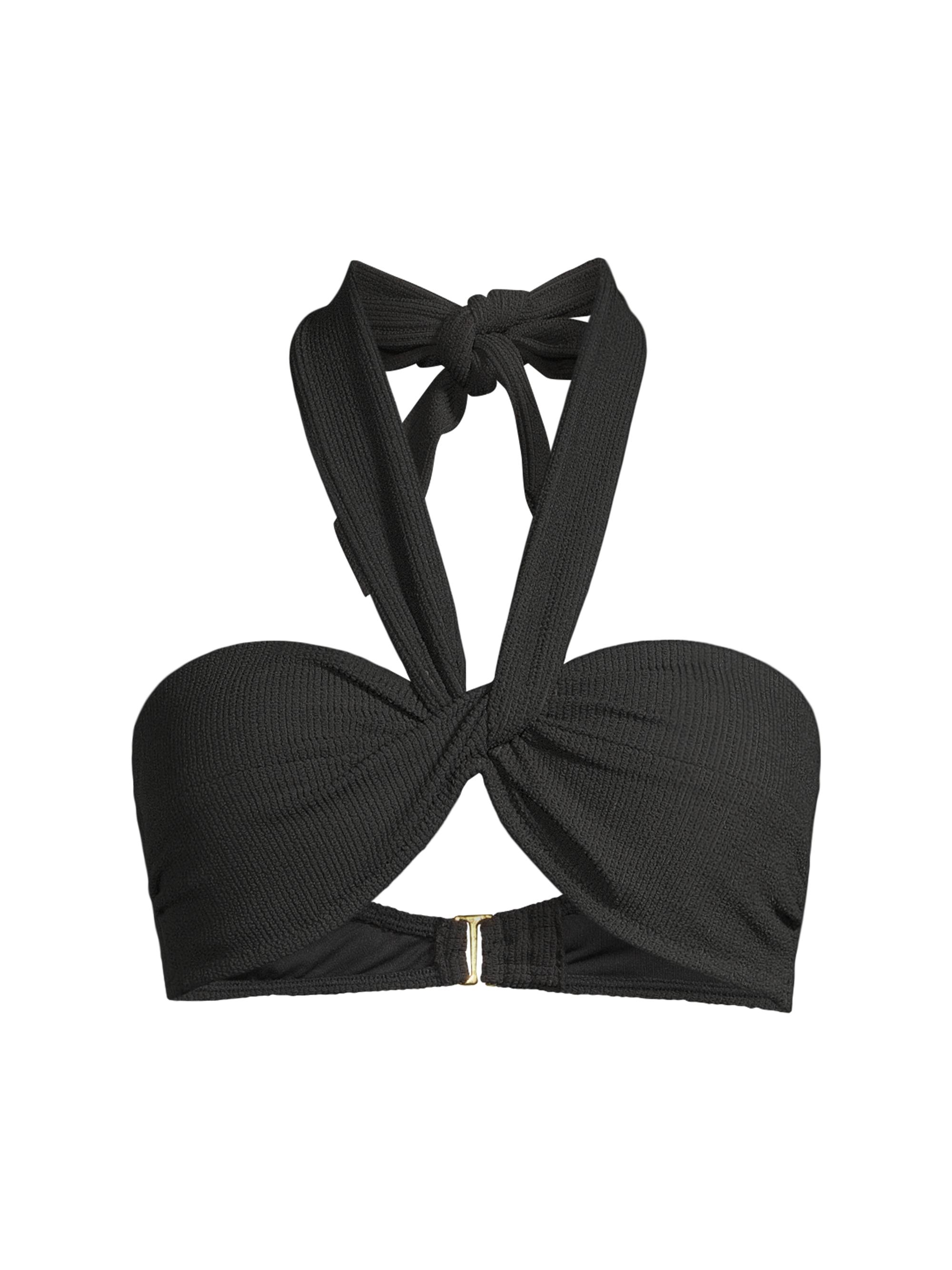 Change of Scenery Women's Loryn Twist-Front Halter Bikini Top - Black Texture
