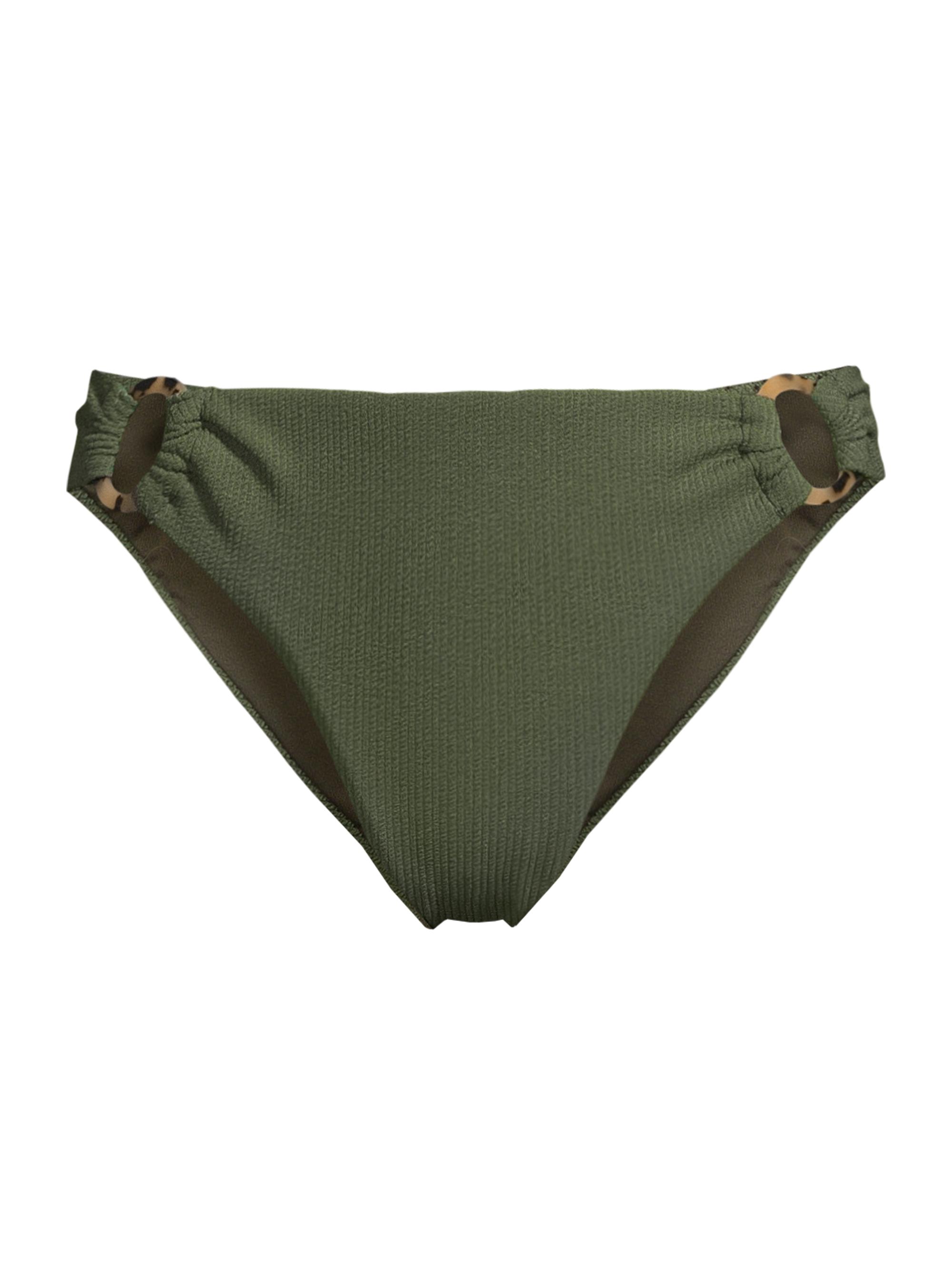 Change of Scenery Women's Ring Trim Textured Bikini Bottom - Olive Texture
