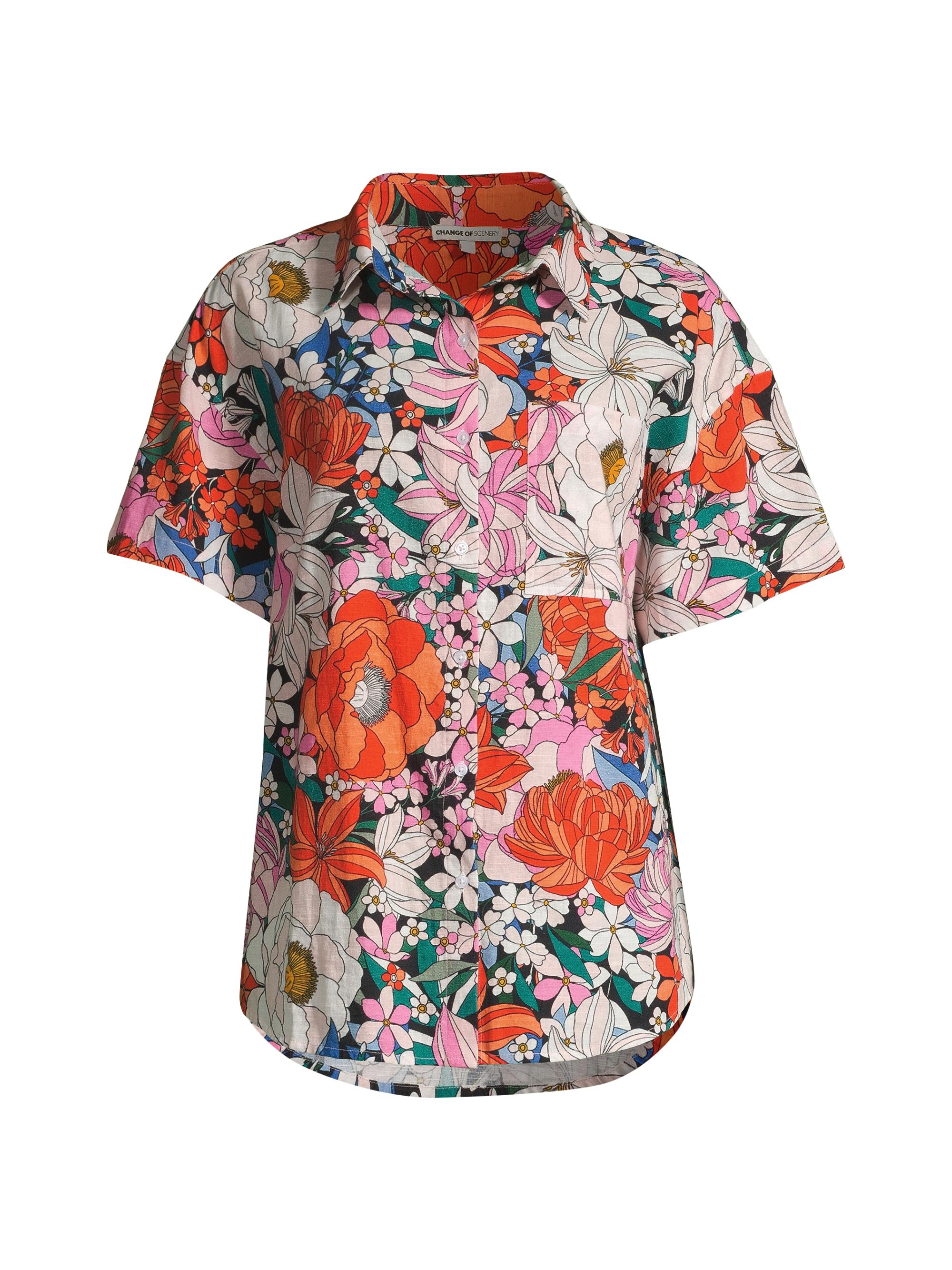 Change of Scenery Women's Michelle Boxy Floral Cotton Shirt - Tropical Garden