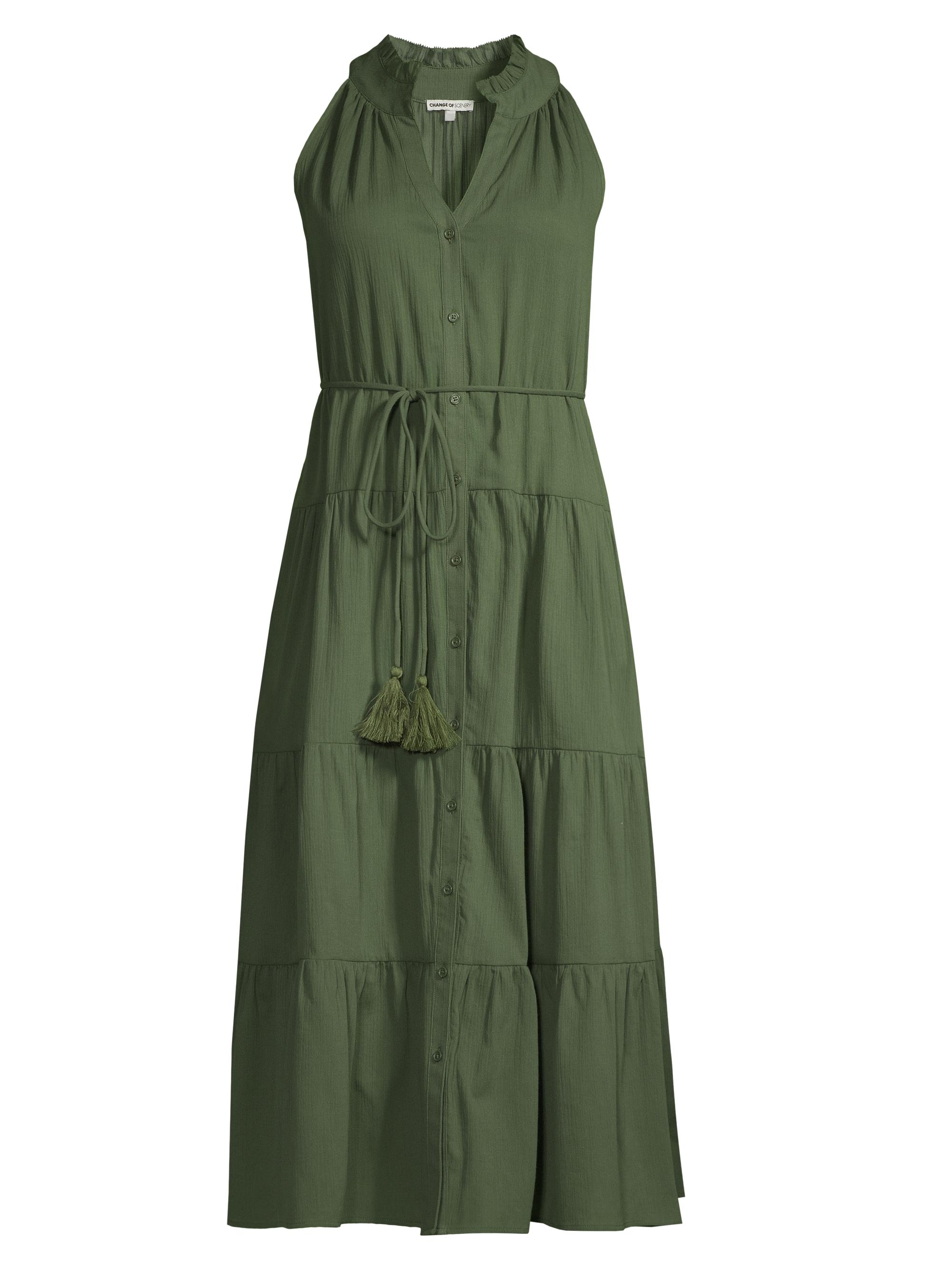 Change of Scenery Women's Tracy Convertible Tiered Cotton Shirtdress - Olive