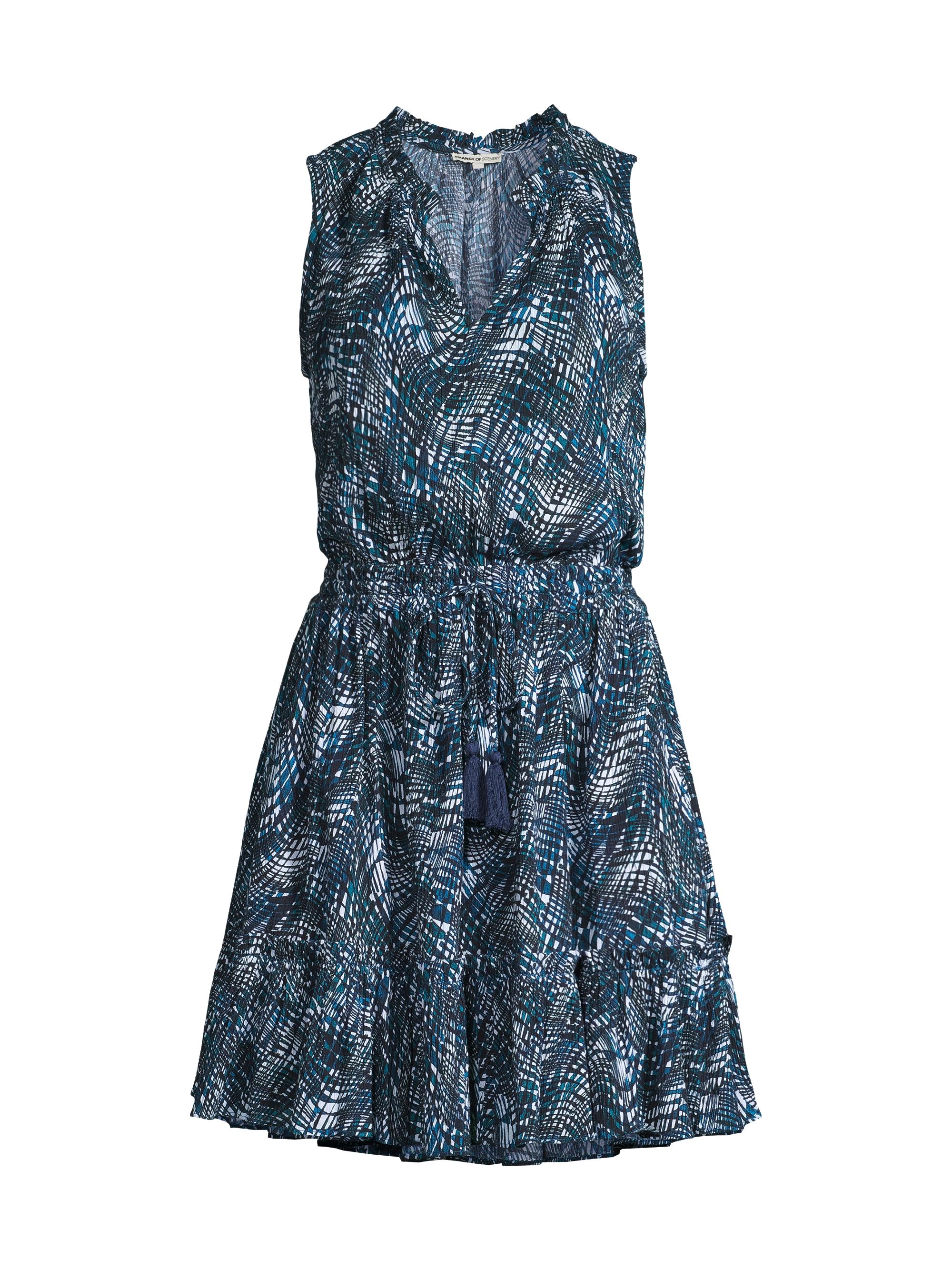 Change of Scenery Women's Beth Abstract Cotton-Crepe Tie-Waist Mini-Dress - Abstract Wave