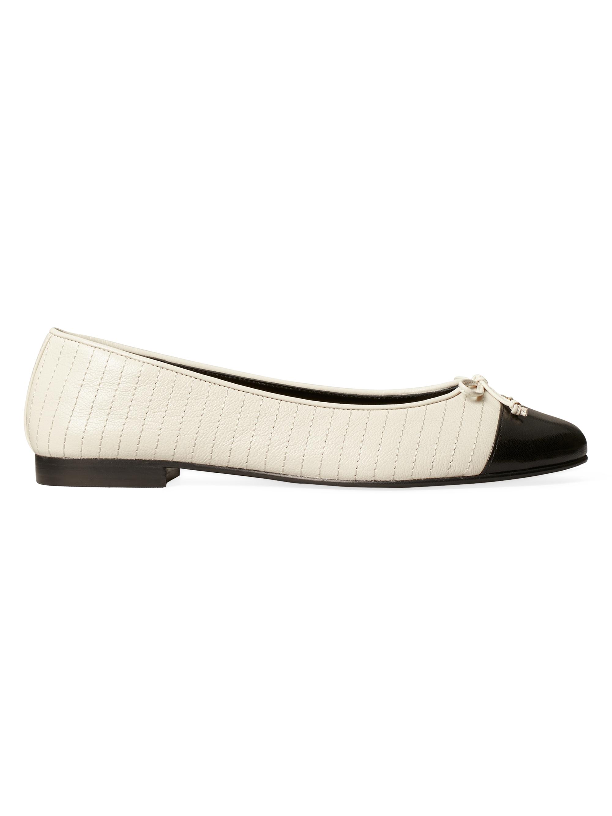 Tory Burch Women's Cap Toe Quilted Ballet Flats - Cream Black