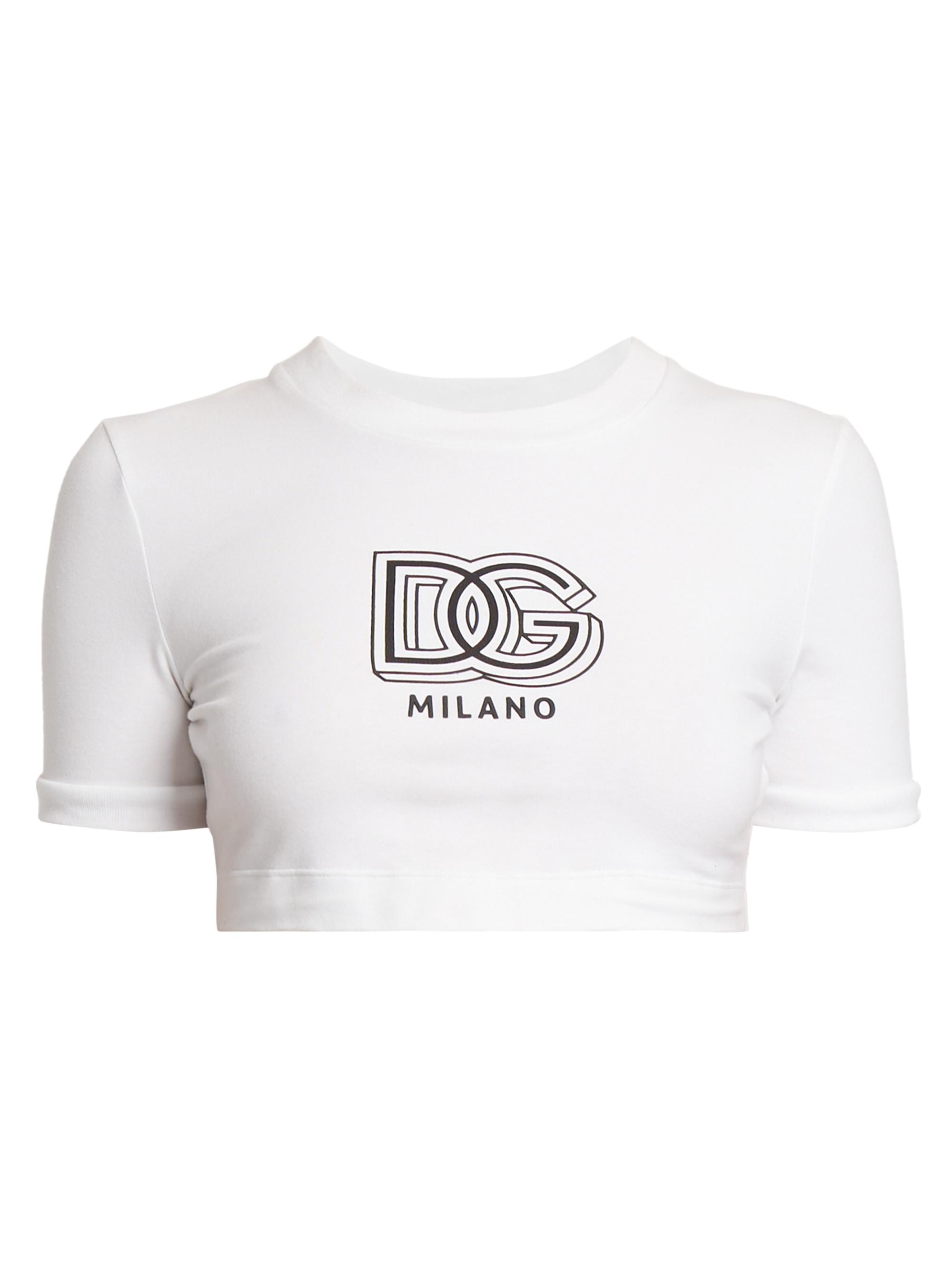 Dolce & Gabbana Women's Logo Cotton-Blend Crop T-Shirt - Optical White