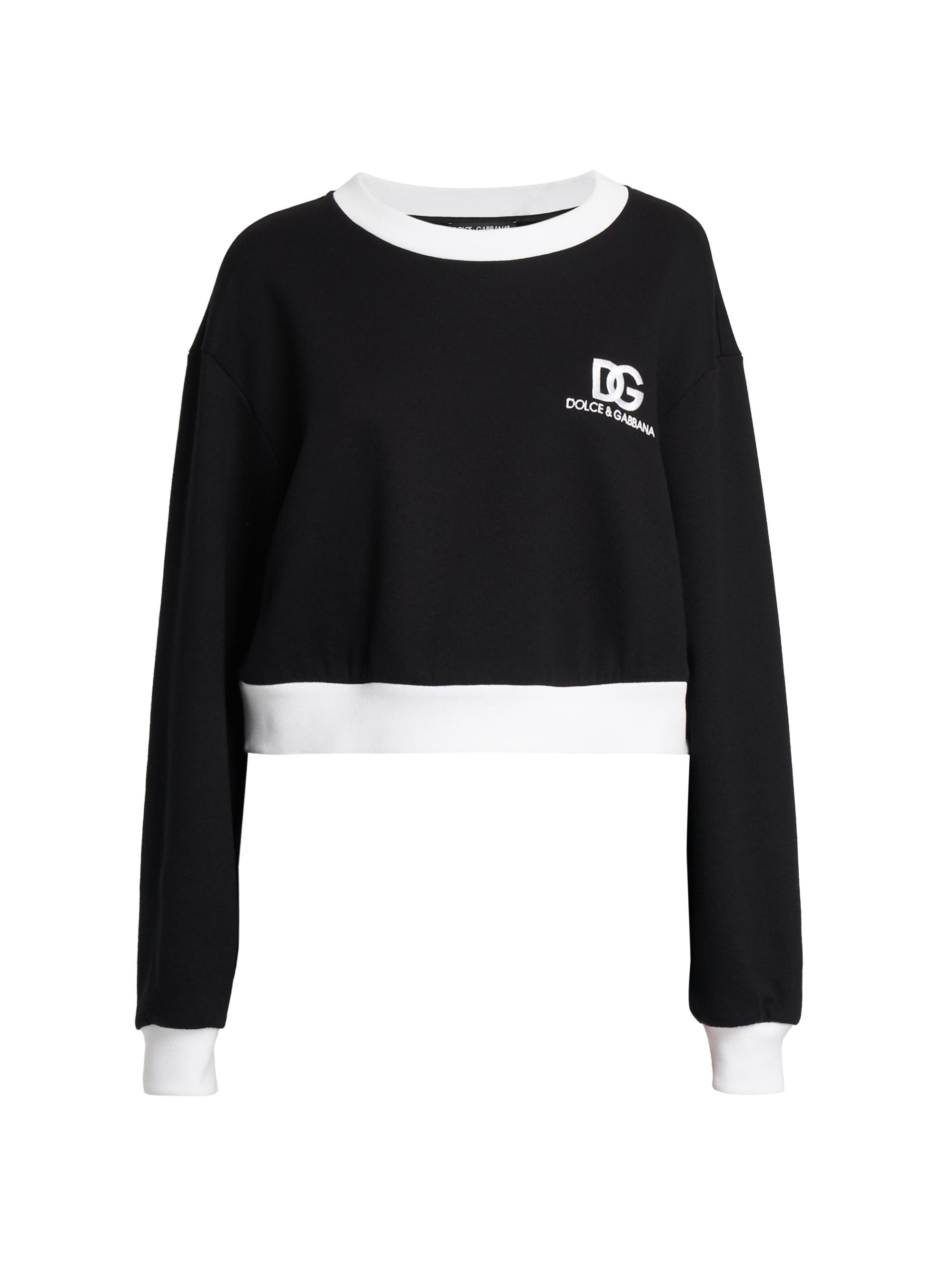 Dolce & Gabbana Women's Logo Cotton-Blend Tipped Sweatshirt - Black