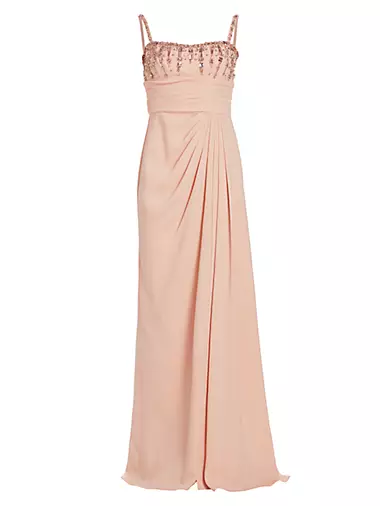 Draped Beaded Column Gown