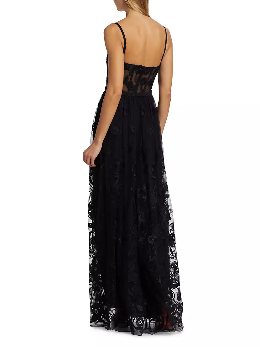 Shop Zuhair Murad Floral-Embroidered Bustier Gown | Saks Fifth 