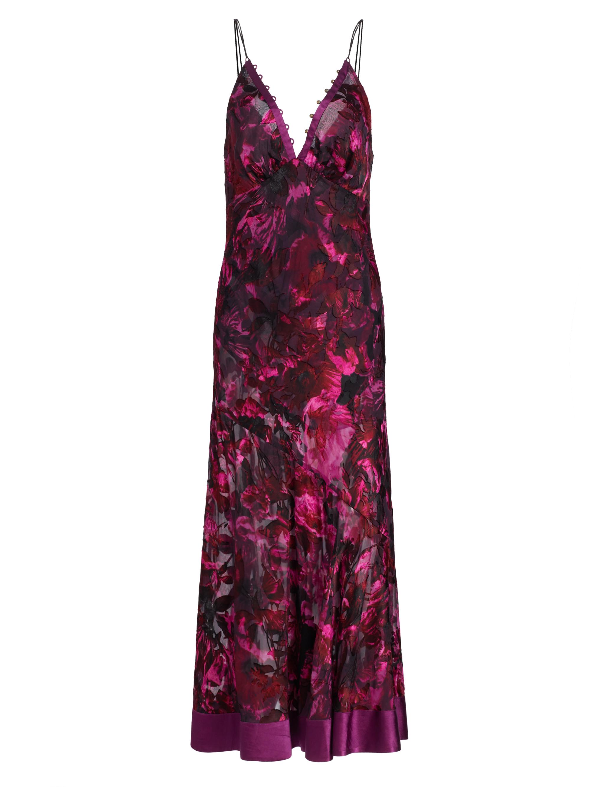 Marchesa Rosa Women's  Niobe Belted Floral Satin Slipdress - Fuchsia