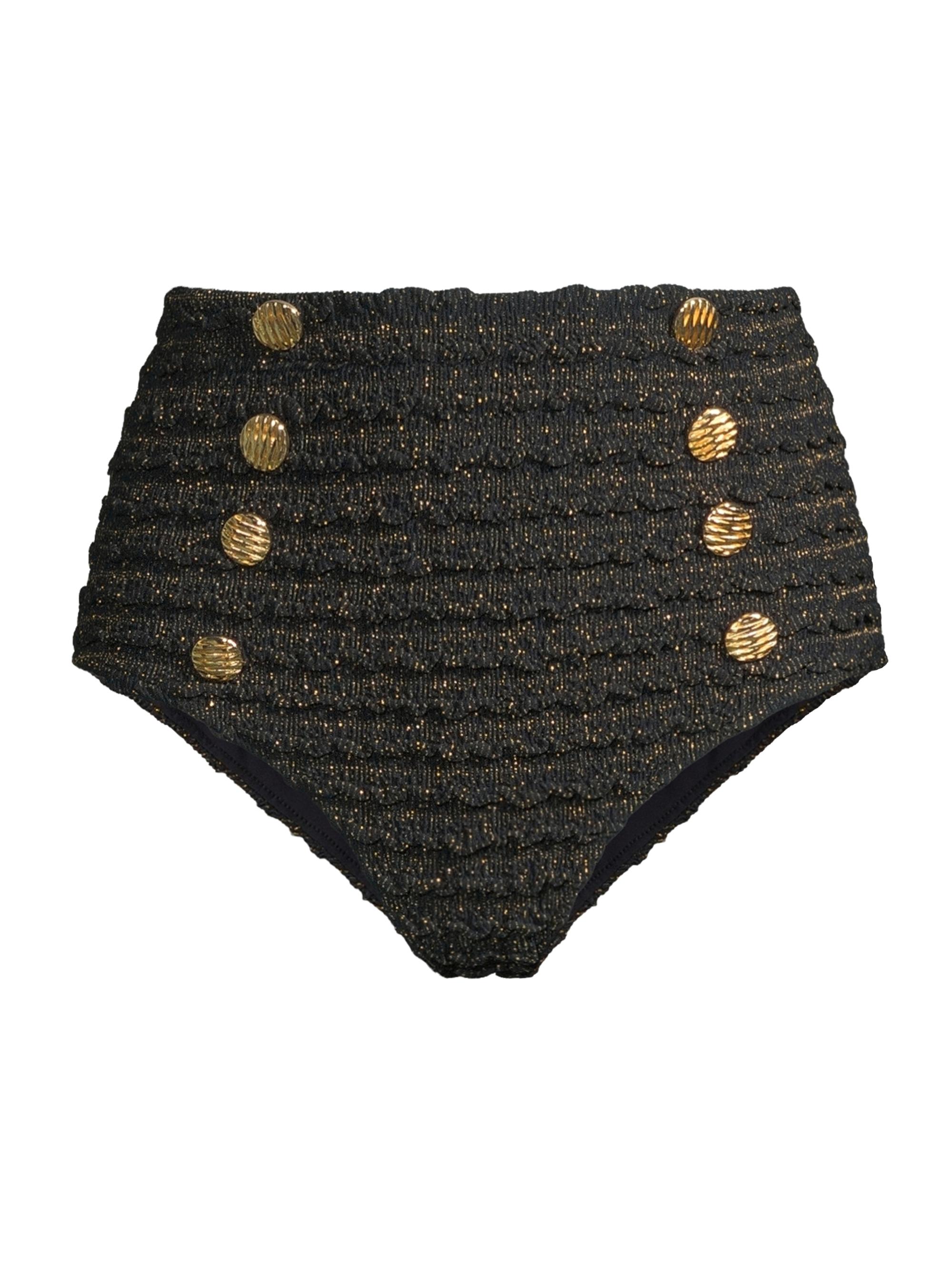 PatBO Women's Crinkled Metallic Bikini Bottom - Black