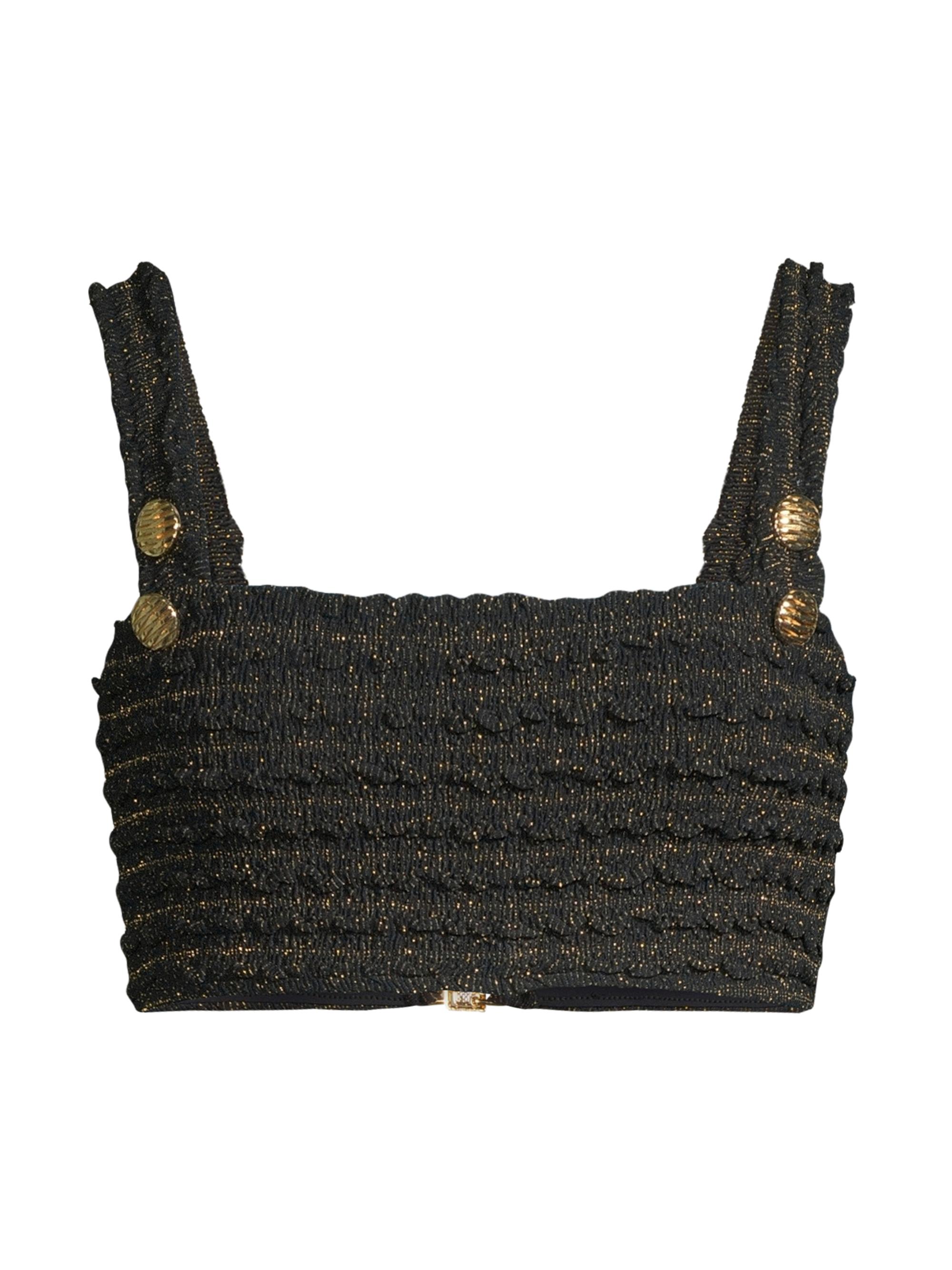 PatBO Women's Crinkle Lurex Bikini Top - Black