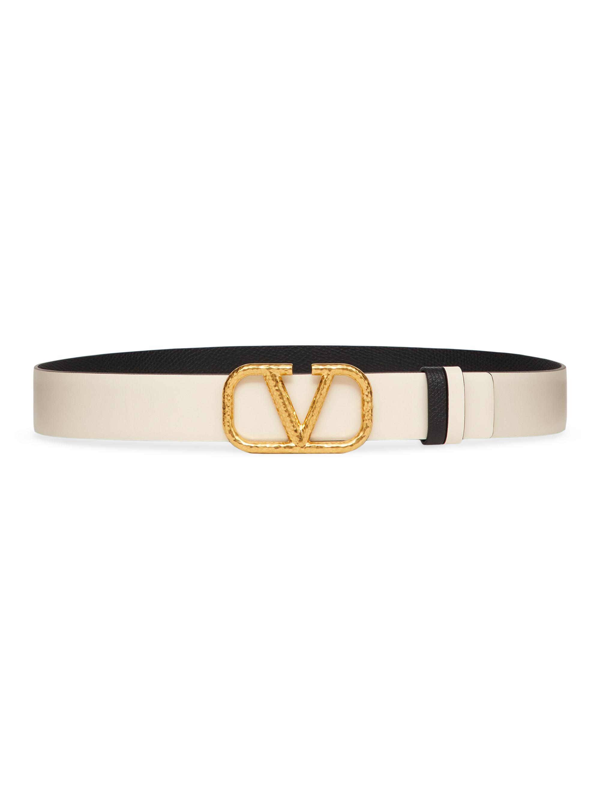 Valentino Garavani Women's Reversible VLogo Signature Belt in Grainy Calfskin 30MM - Light  Black