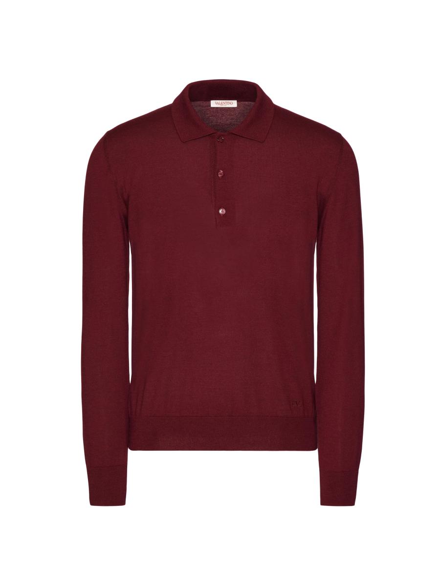 ポロシャツ Valentino Garavani Midnight Blue Cashmere Blend Polo Shirt Valentino Garavani Long Sleeve Cashmere & Silk Polo Shirt