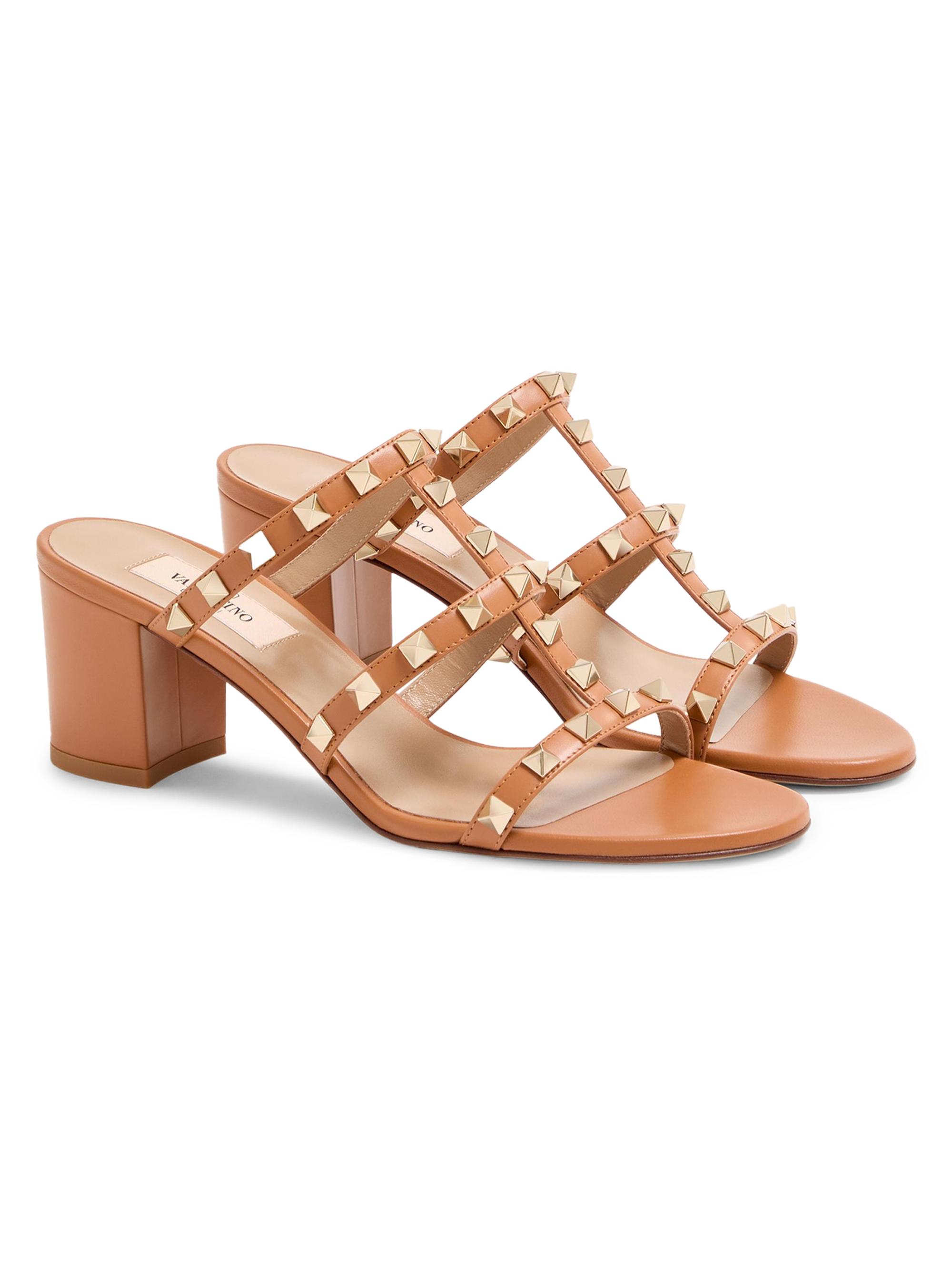 Valentino Garavani Rockstud Calfskin Leather Slide Sandals 60MM