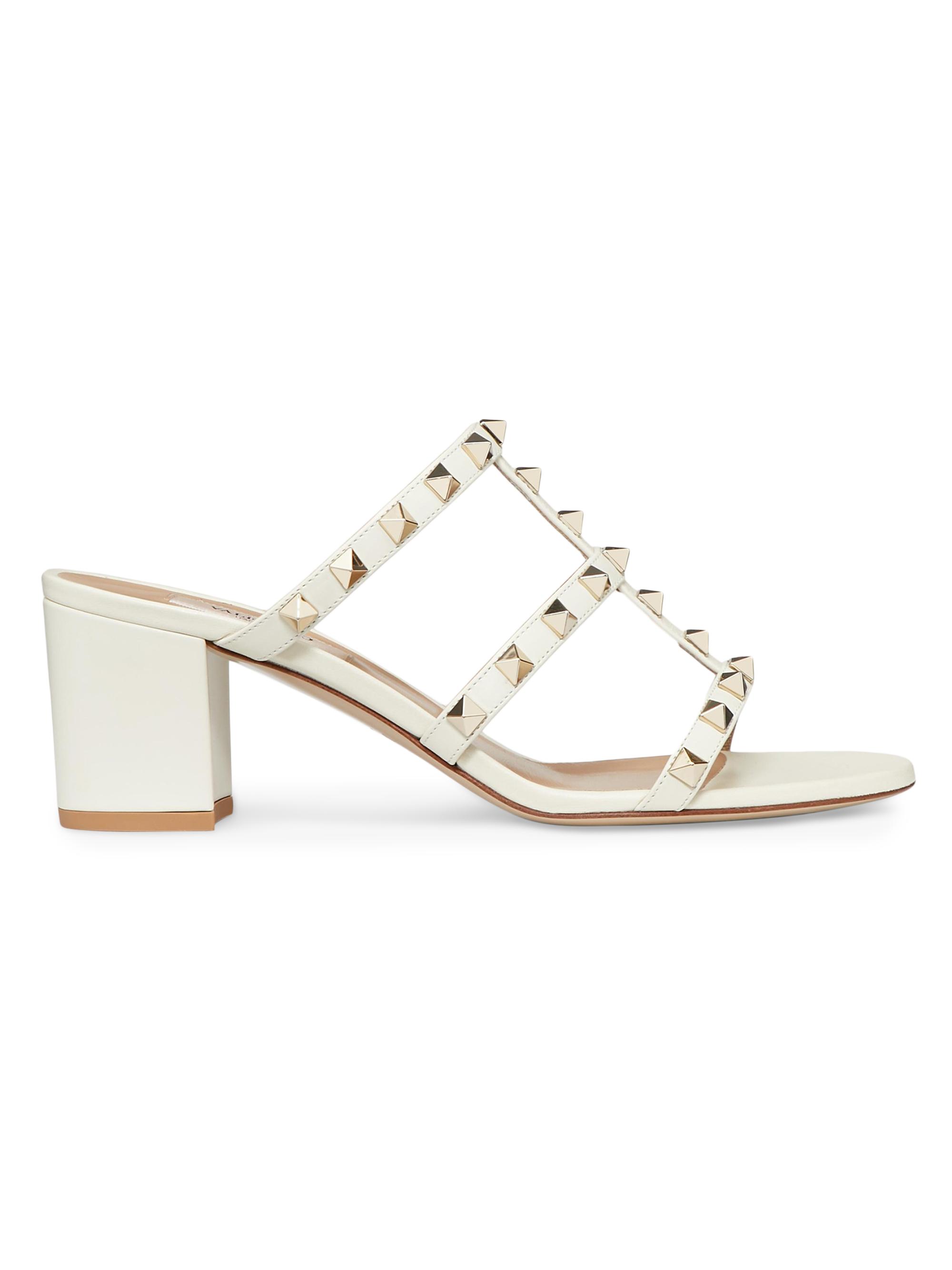 Valentino Garavani Women's Rockstud Calfskin Leather Slide Sandals 60MM - Light