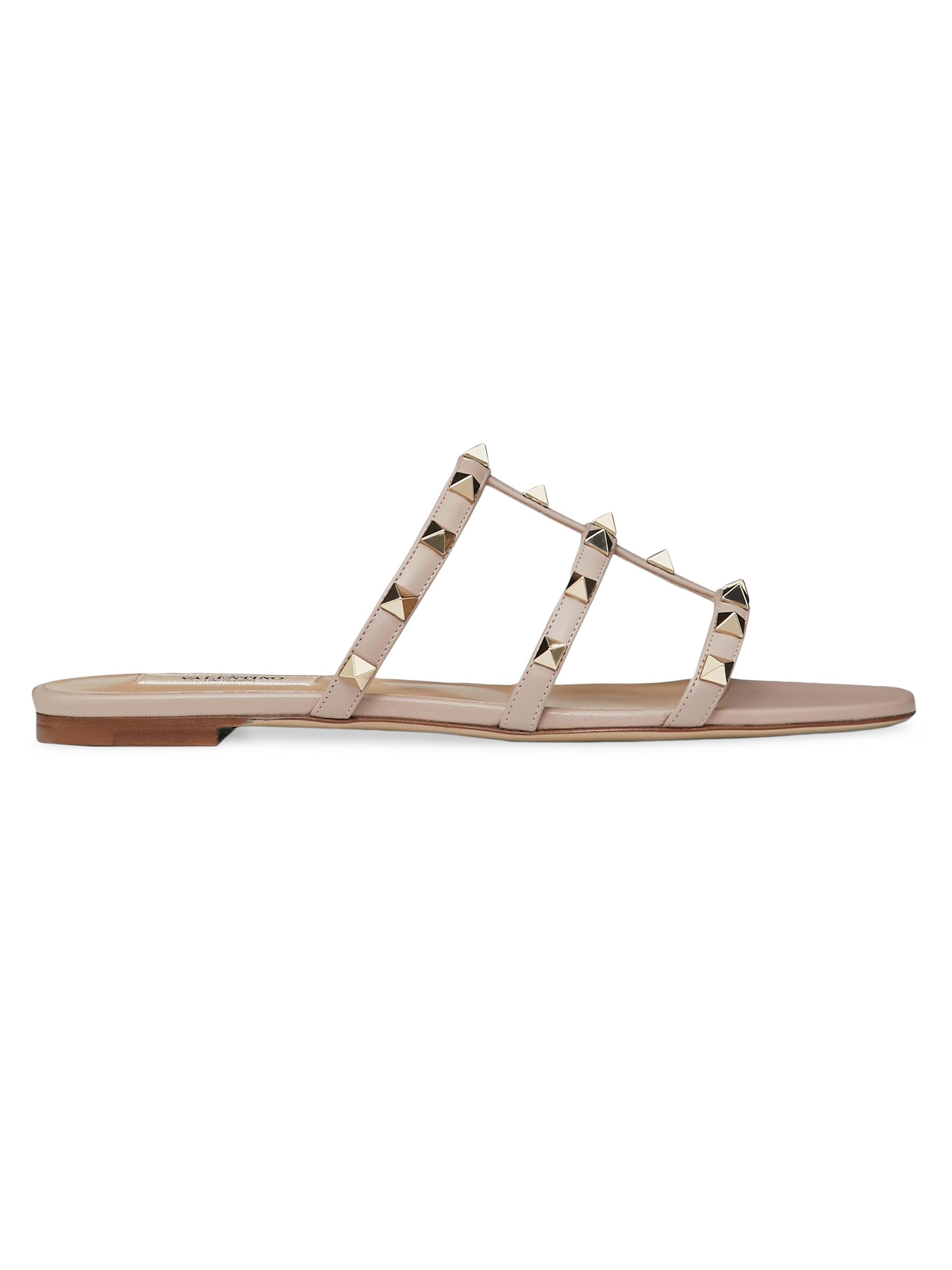 Valentino Garavani Women's Rockstud Flat Slide Sandals - Poudre