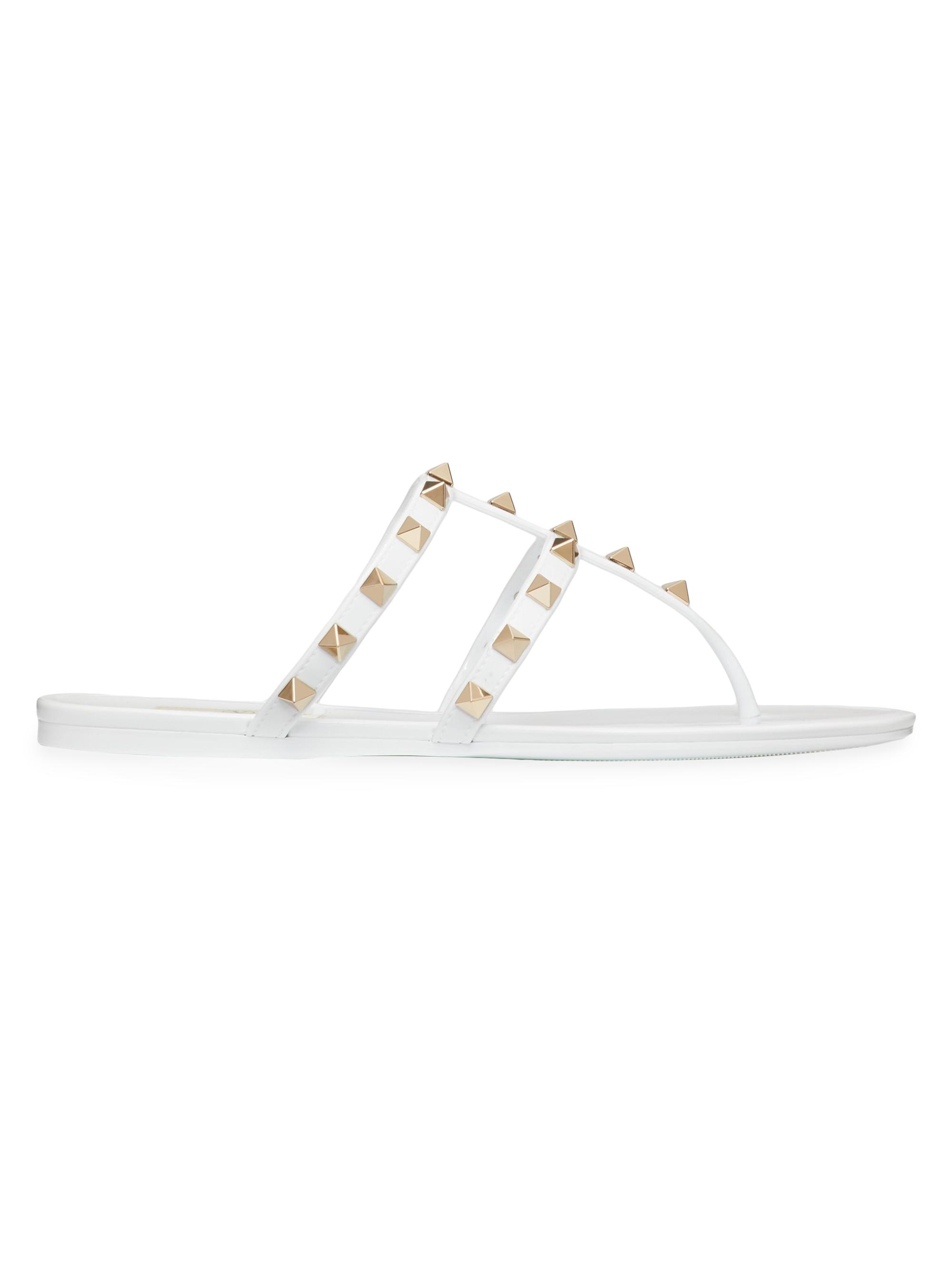 Valentino Garavani Women's Rockstud Flat Rubber Sandals - White