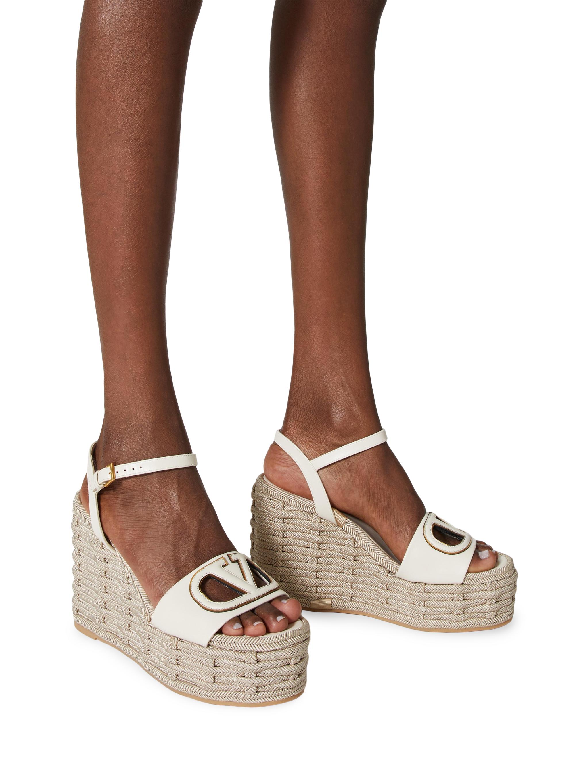 Valentino Garavani VLogo Calfskin Cut-Out Wedge Sandals 110 MM