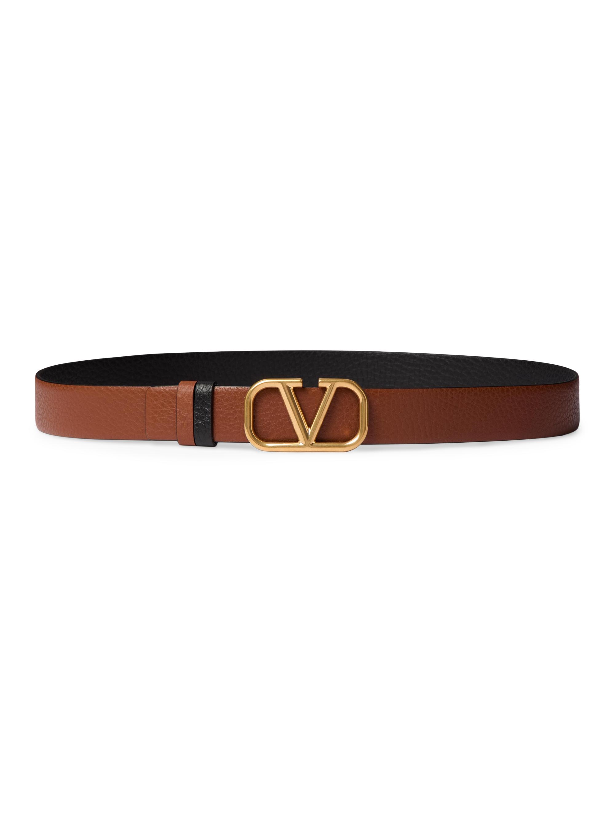 Valentino Garavani Men's Vlogo Signature Reversible Elk-Print Calfskin Belt 30 Mm - Saddle Brown Black