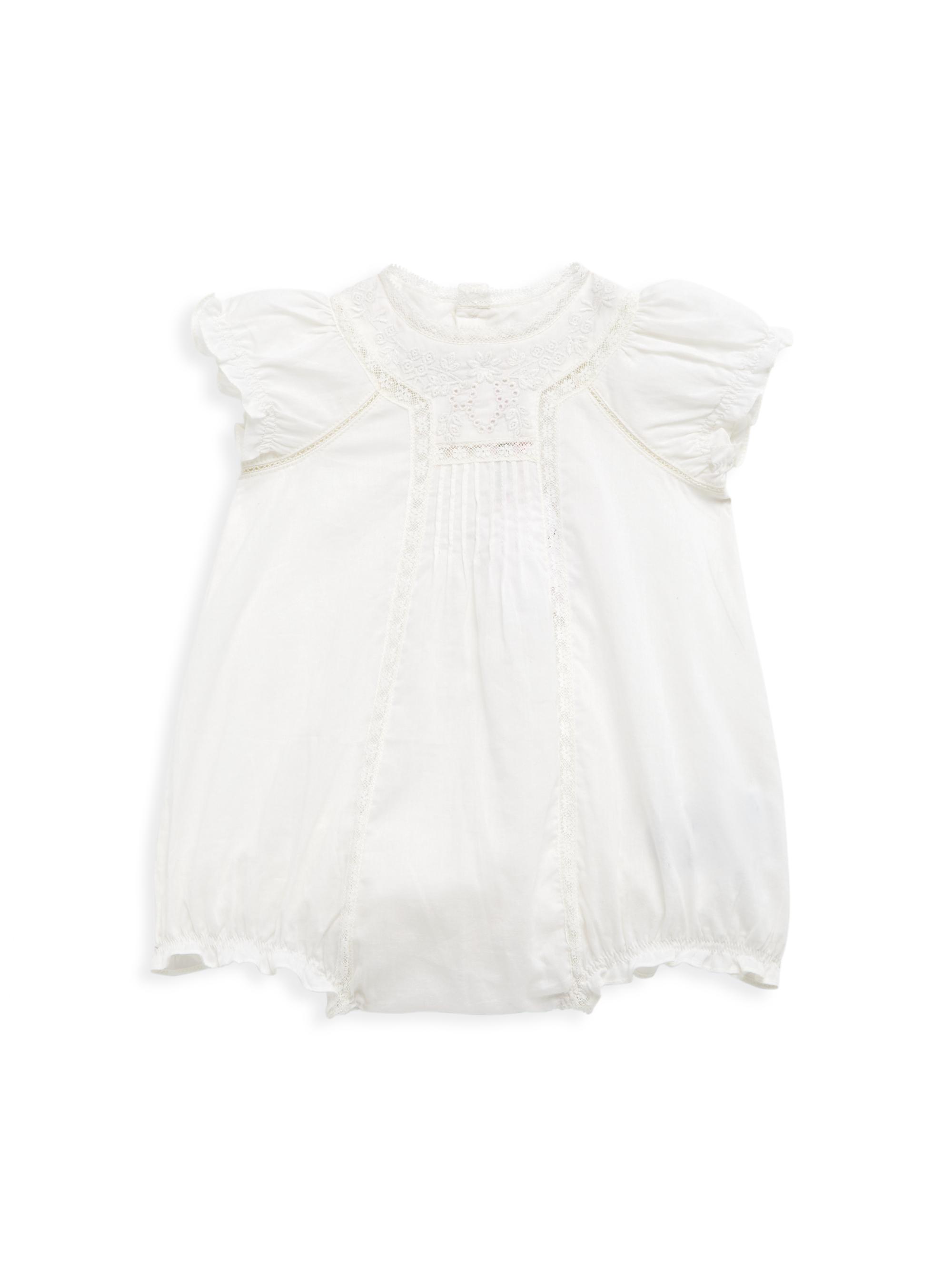 Bonpoint Baby Girl's Lace-Trim Cotton Bubble Romper - White 12 Months