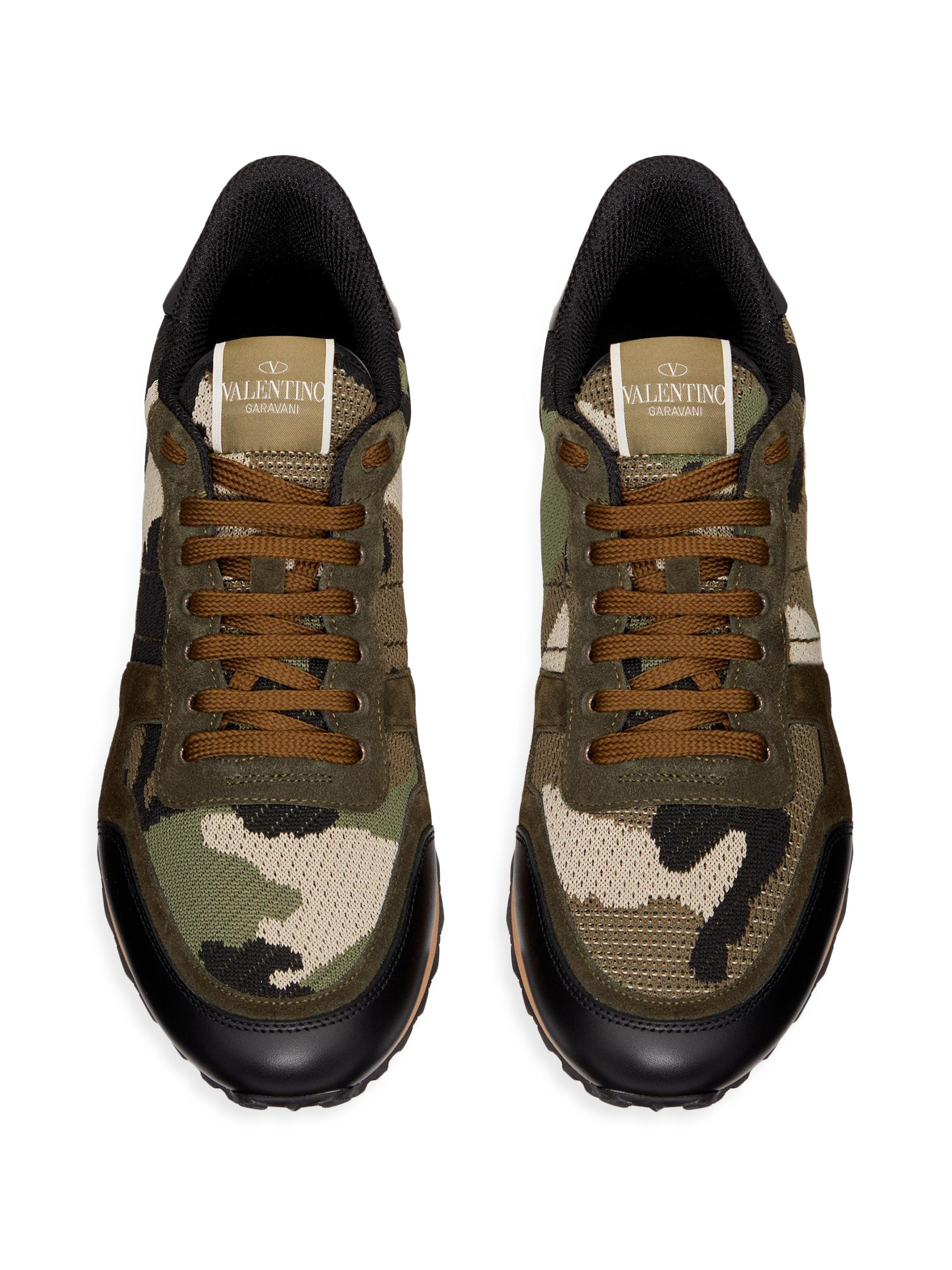 Valentino Garavani Mesh Fabric Camouflage Rockrunner Sneakers