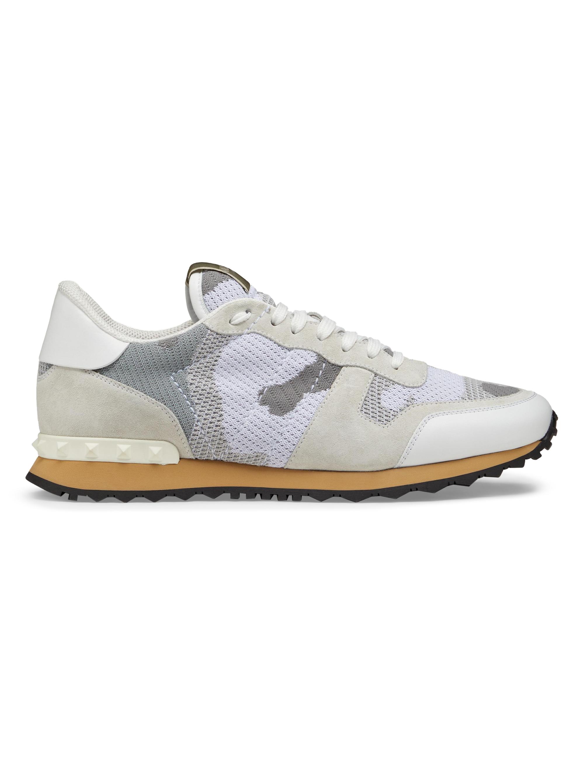 Valentino Garavani Men's Mesh Fabric Camouflage Rockrunner Sneakers - White Pastel Grey