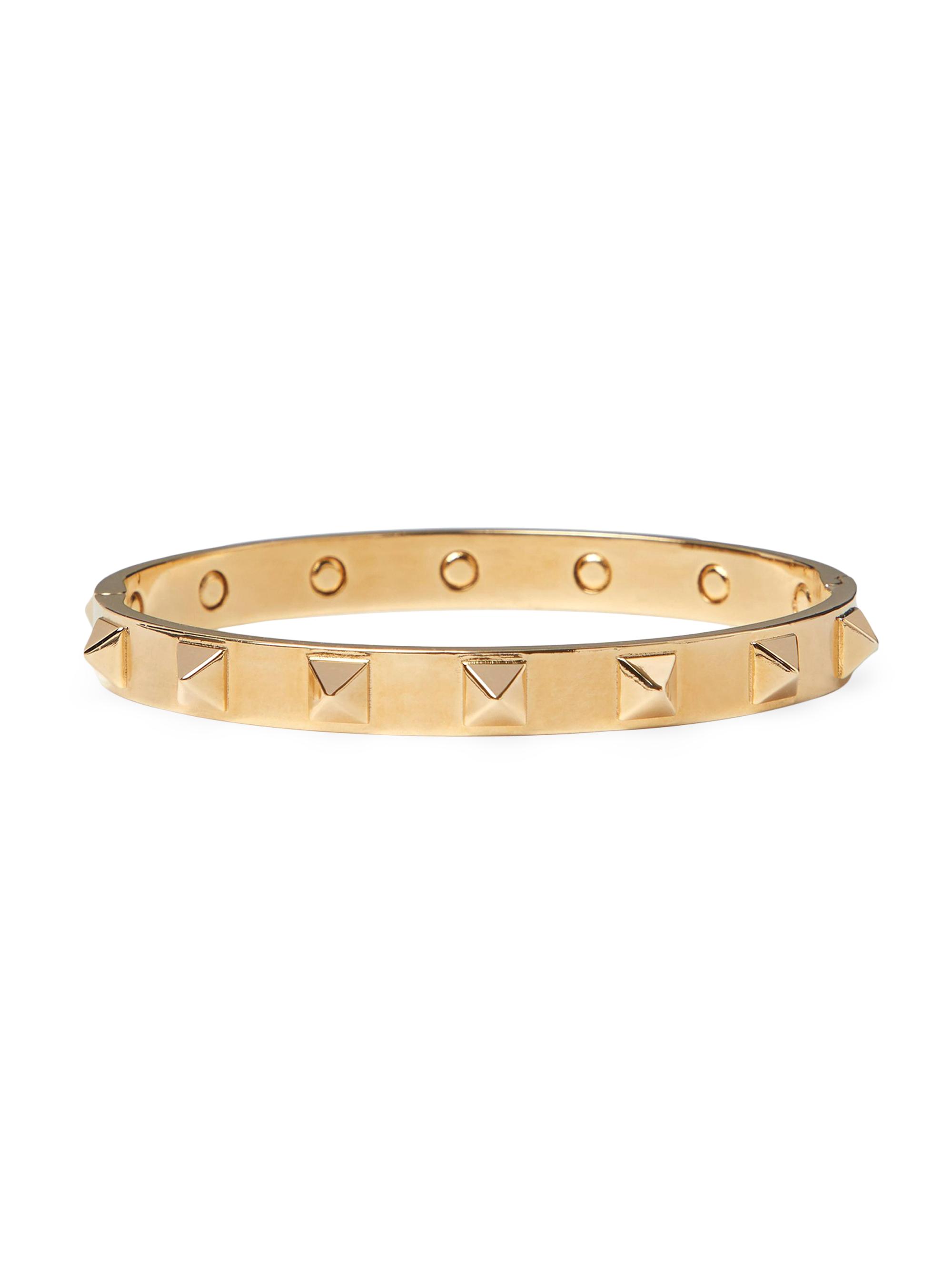 Valentino Rockstud Bracelet Leather Cream  and Gold Valentino Garavani Rockstud Leather Buckle Bracelet | Neiman  main image 4