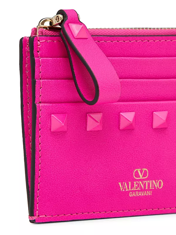 Shop Valentino Garavani Rockstud Calfskin Cardholder With Zipper