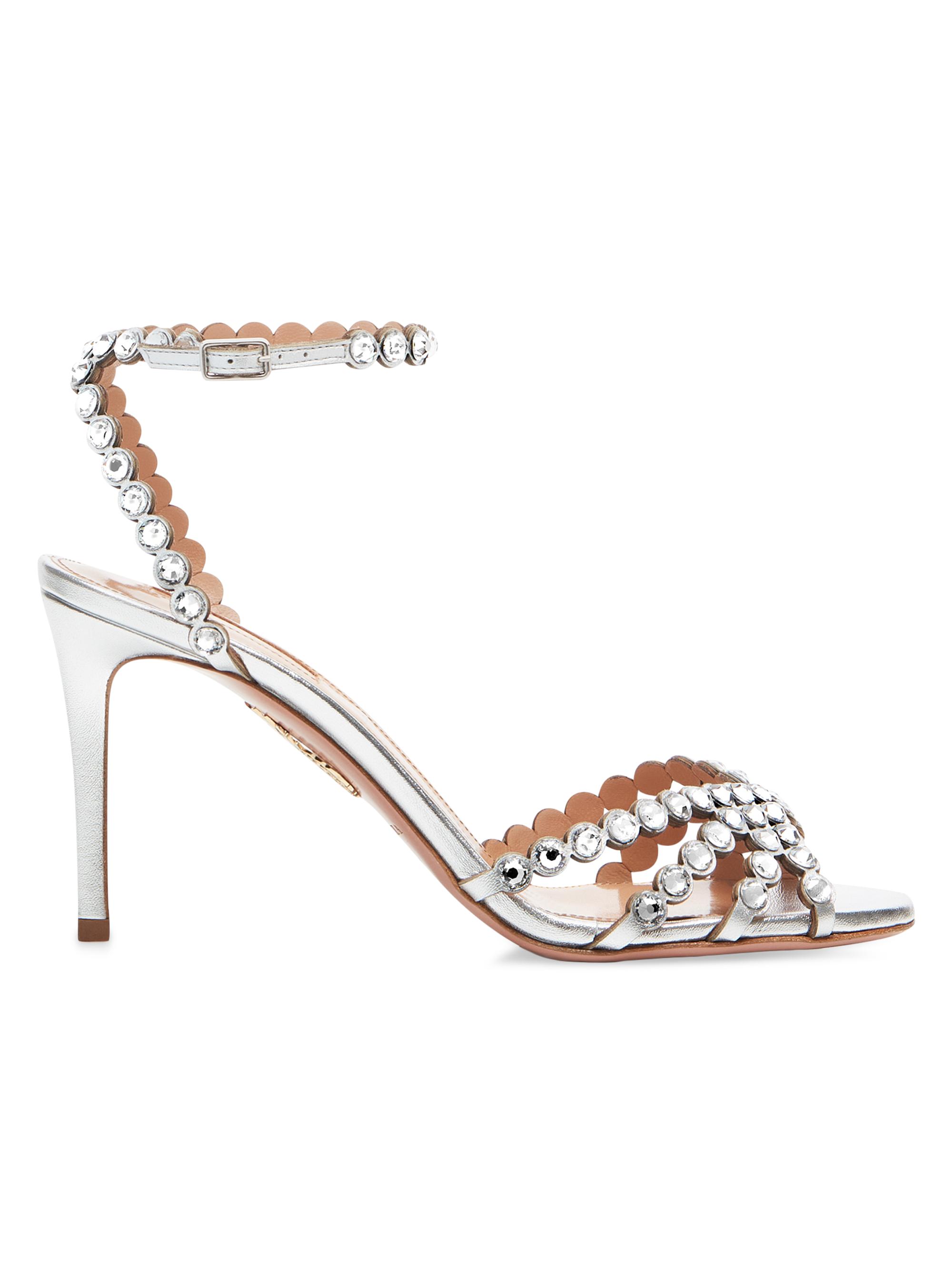 Aquazzura Women's Tequila 85MM Embellished Metallic Leather Sandals - Silver