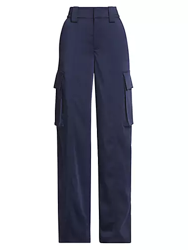 NWT H&M Satin Cargo Pants X Pockets Navy Blue Sizes 4, 6, 12, 14 Available