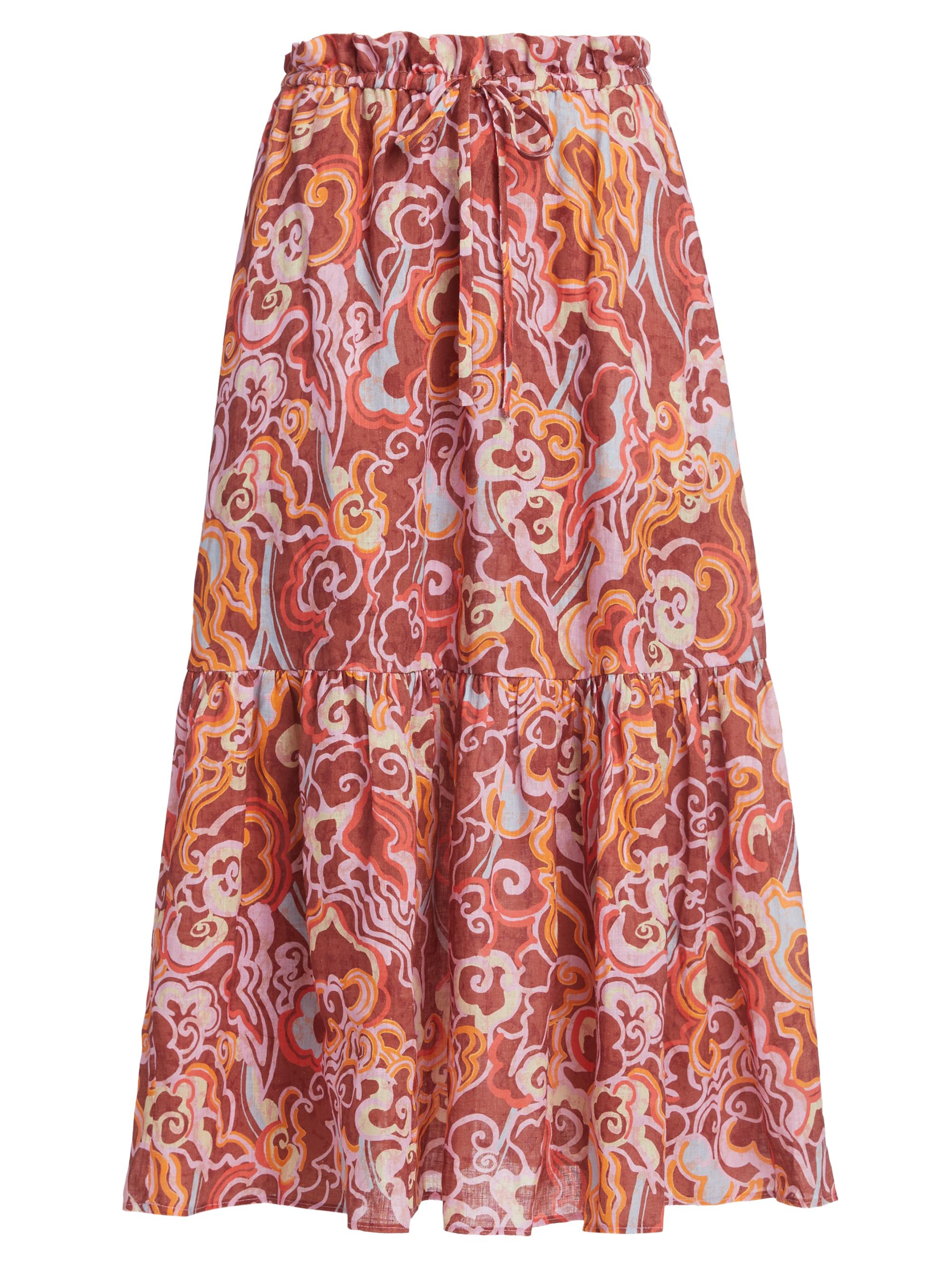 A.L.C. Women's Francis Tiered Linen Midi-Skirt - Baked Clay Multi