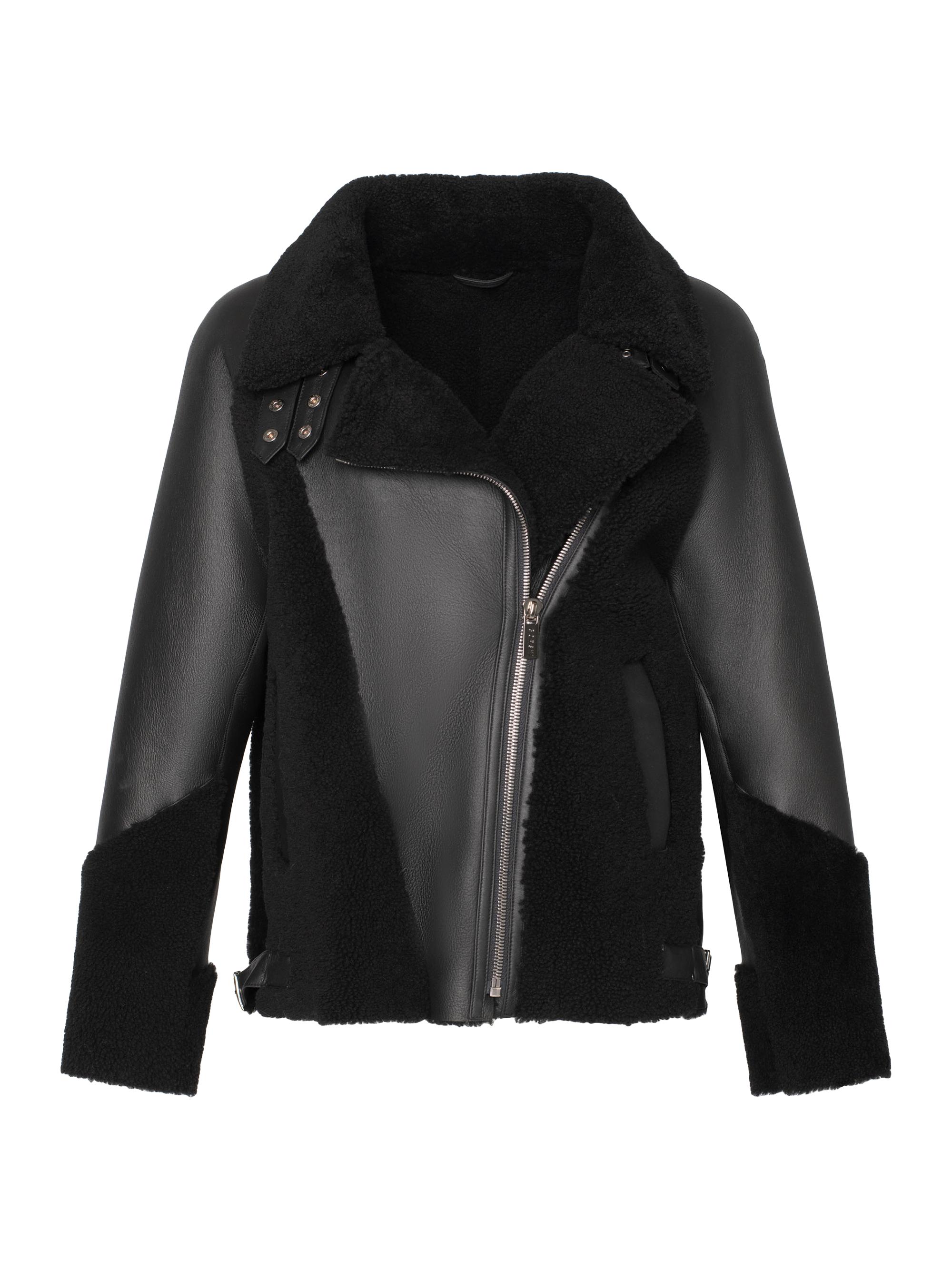 Gorski Women's Shearling Lamb Zip Moto Jacket - Black