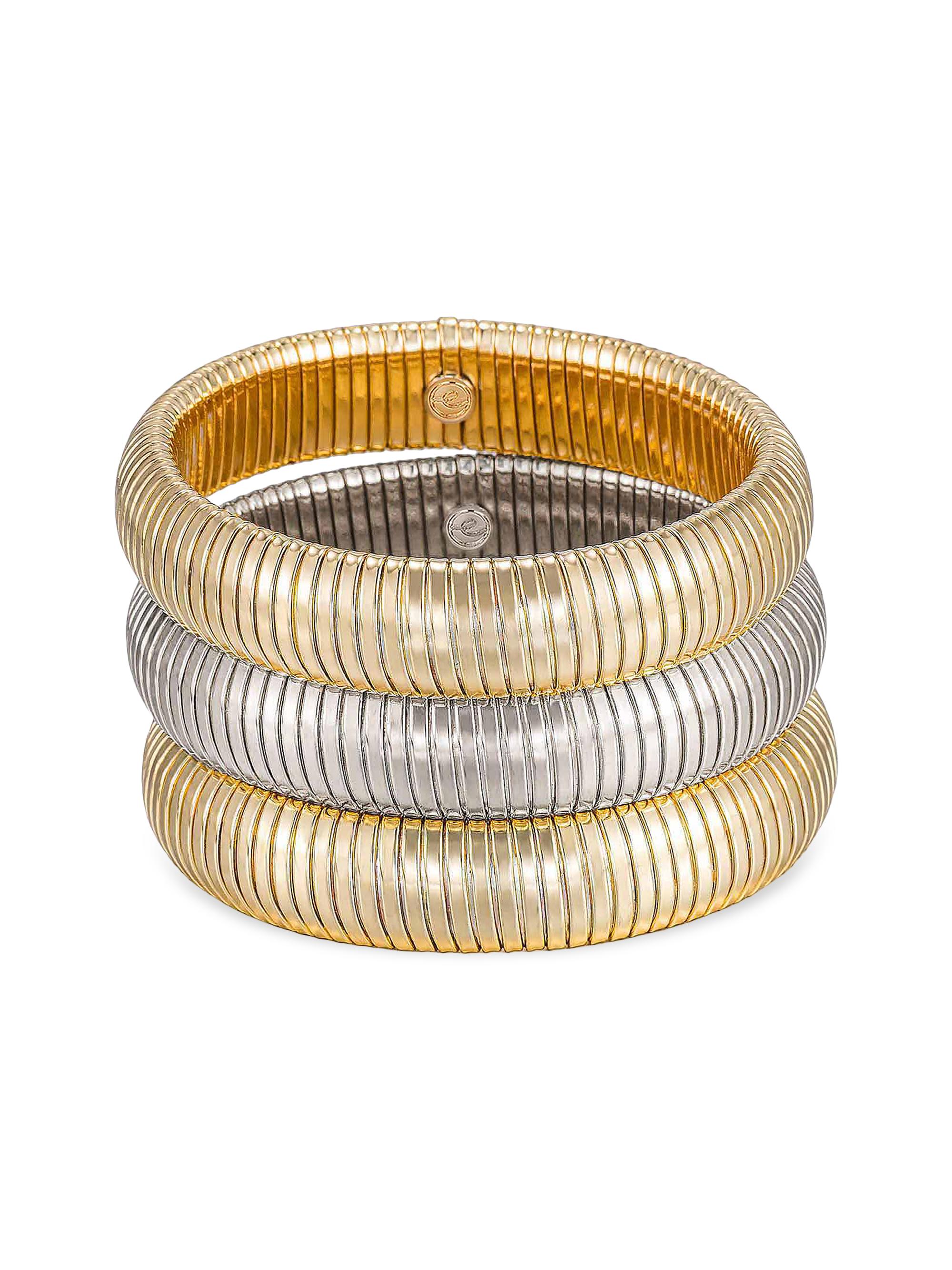 Ettika Women's Golden Hour 3-Piece Two-Tone Stretch Bracelet Set - Gold Silver