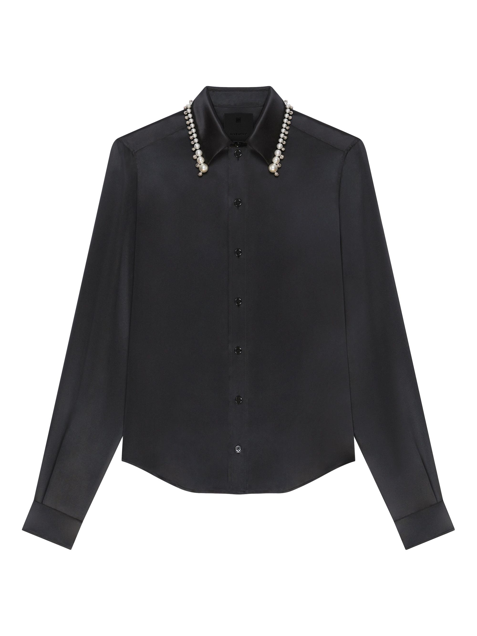 givenchy black dress shirt Givenchy Shirt In Satin Silk With Embroidered Pearls