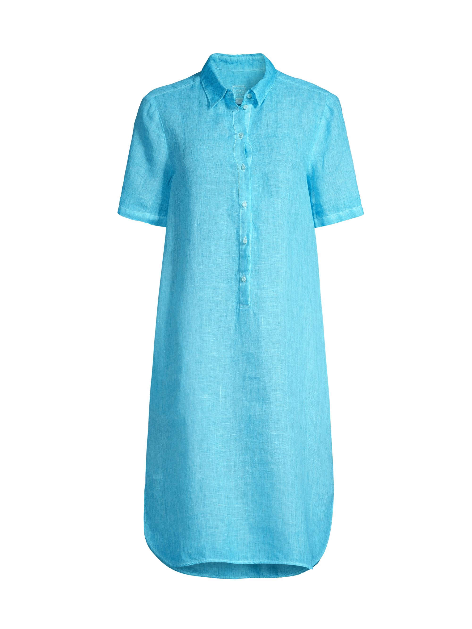 120% Lino Women's Linen Midi Shirtdress - Scuba Blue