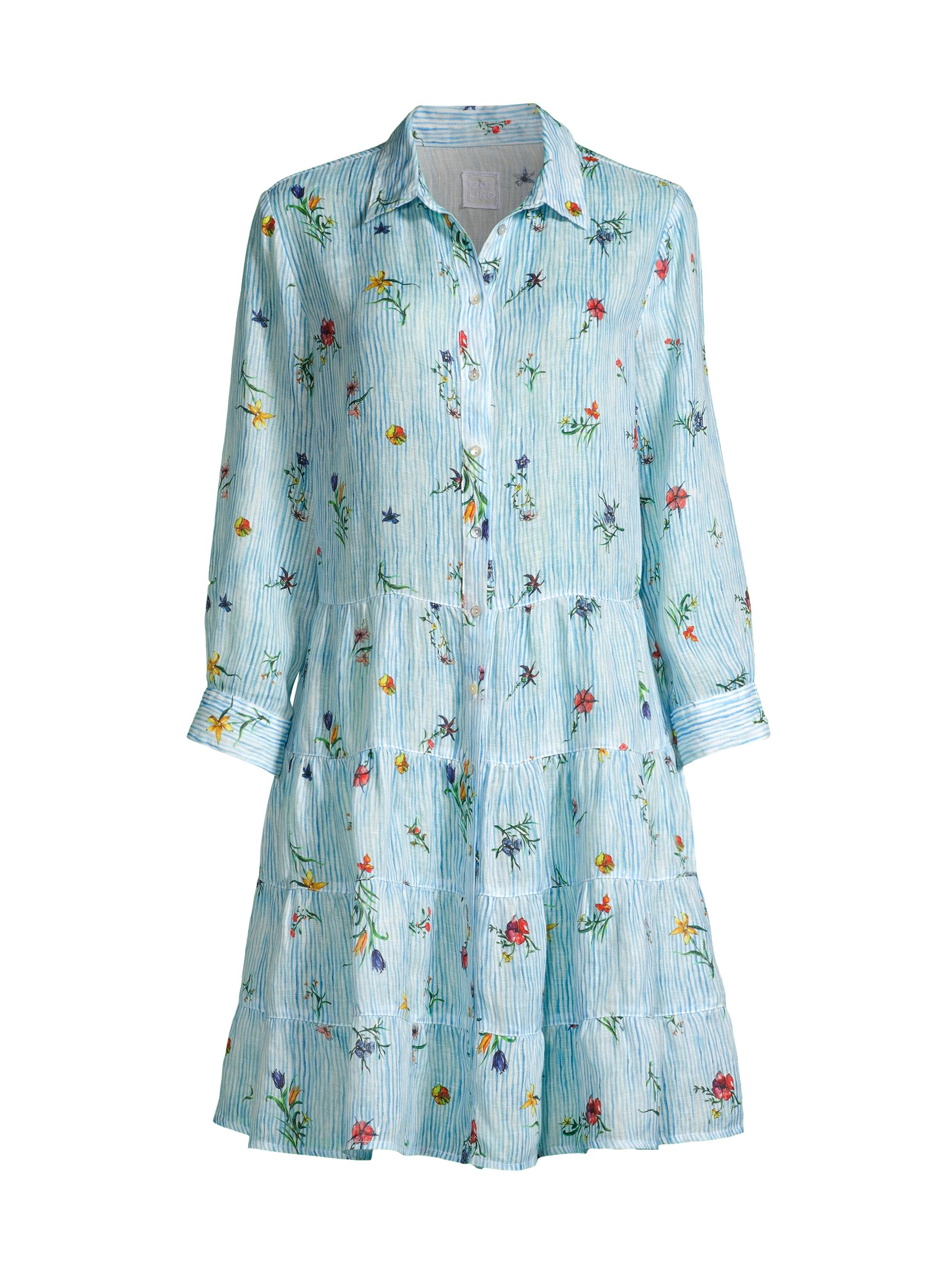120% Lino Women's Striped Floral Linen Minidress - Botanical Stripe
