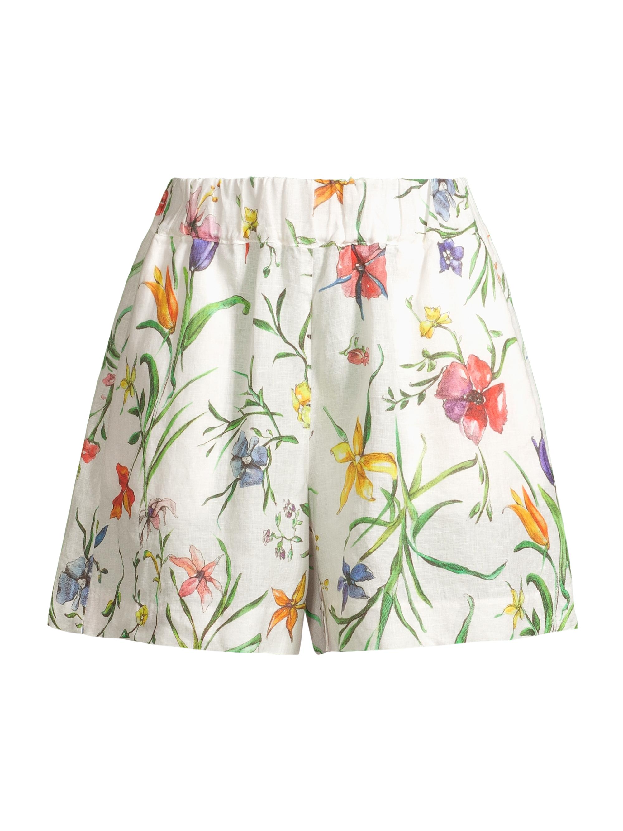 120% Lino Women's Elasticized Linen Floral Shorts - Provence