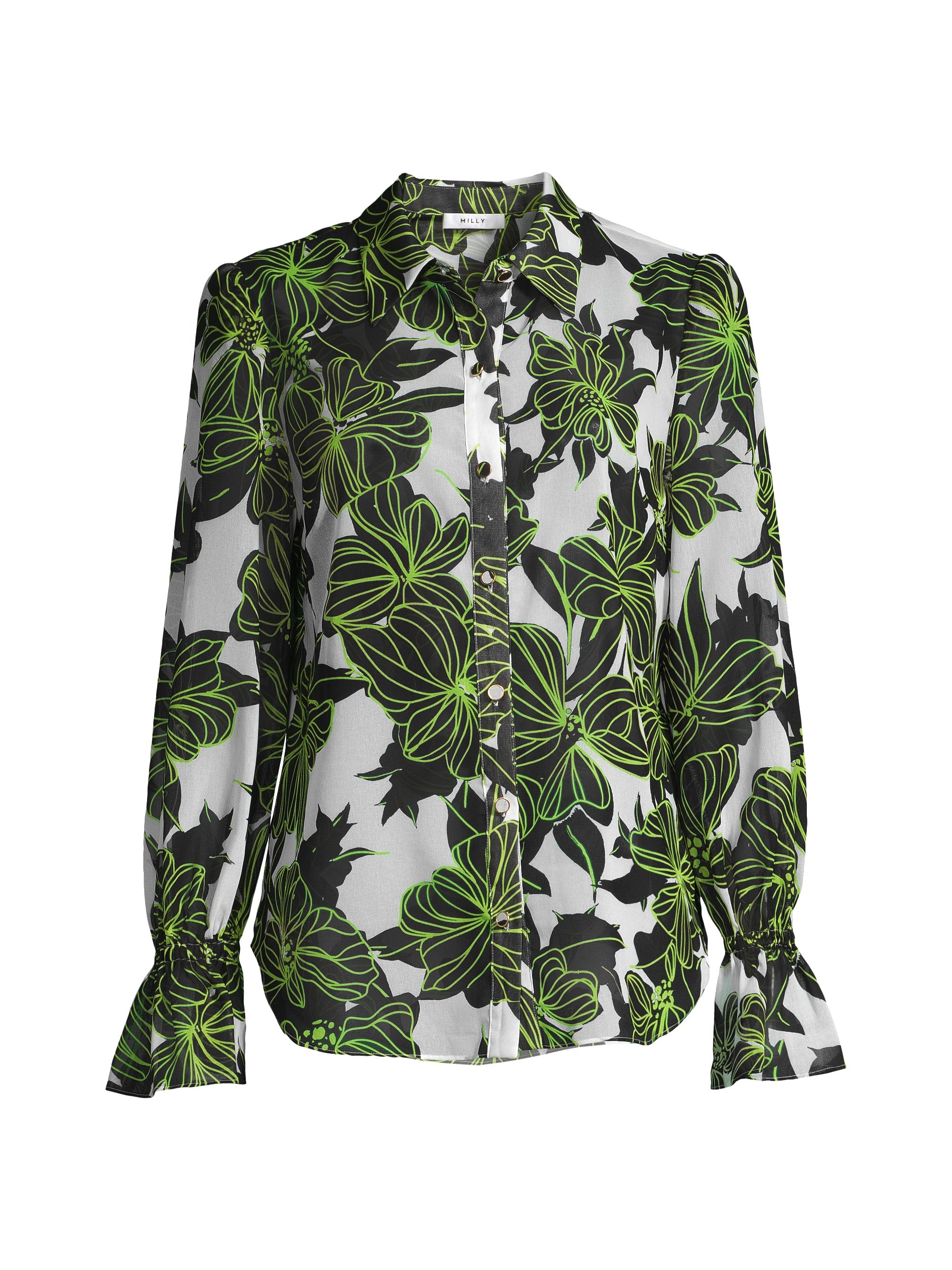 Milly Women's Lacey Sea Of Petals Top - Chartreuse Black