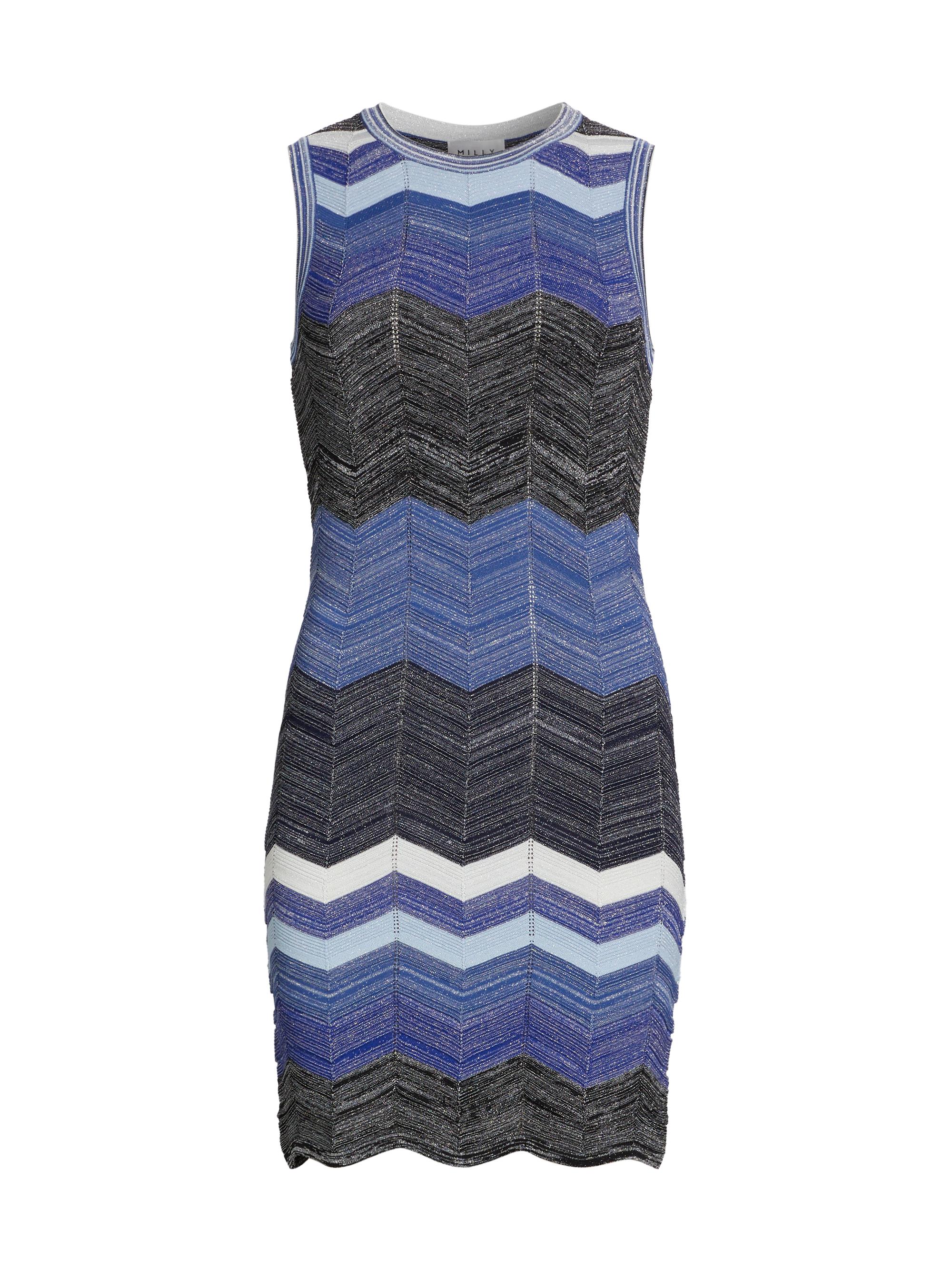 Milly Women's Chevron Striped Knit Minidress - Blue Multi