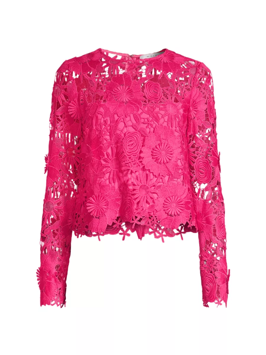 Shop Milly Nori 3D Lace Long-Sleeve Top | Saks Fifth Avenue Shop Milly Nori 3D Lace Long-Sleeve Top | Saks Fifth Avenue