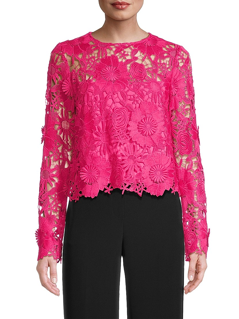 Shop Milly Nori 3D Lace Long-Sleeve Top | Saks Fifth Avenue Shop Milly Nori 3D Lace Long-Sleeve Top | Saks Fifth Avenue