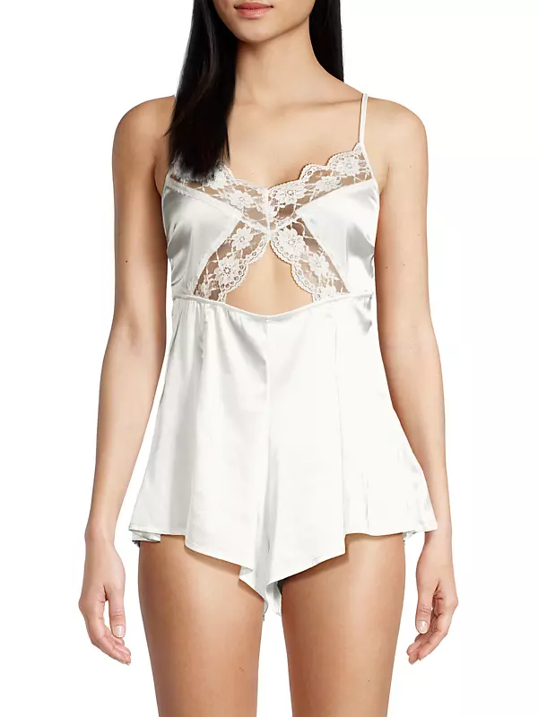 Satin and Lace Teddy - White