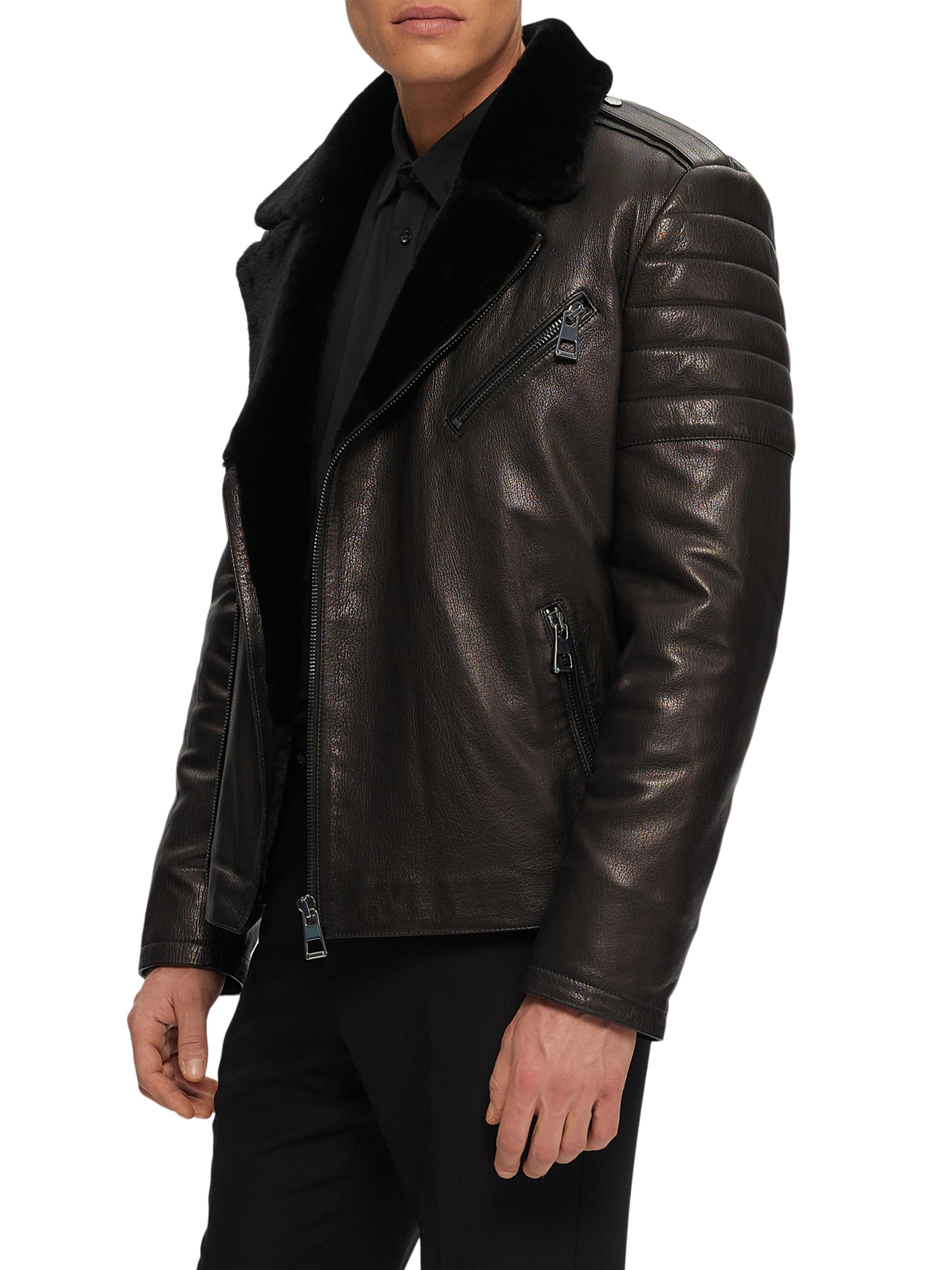 ジャケット・アウター SHEEP Leather High Neck Blouson Gorski Nappa Moto Jacket with Shearling Lamb | Saks Fifth Avenue