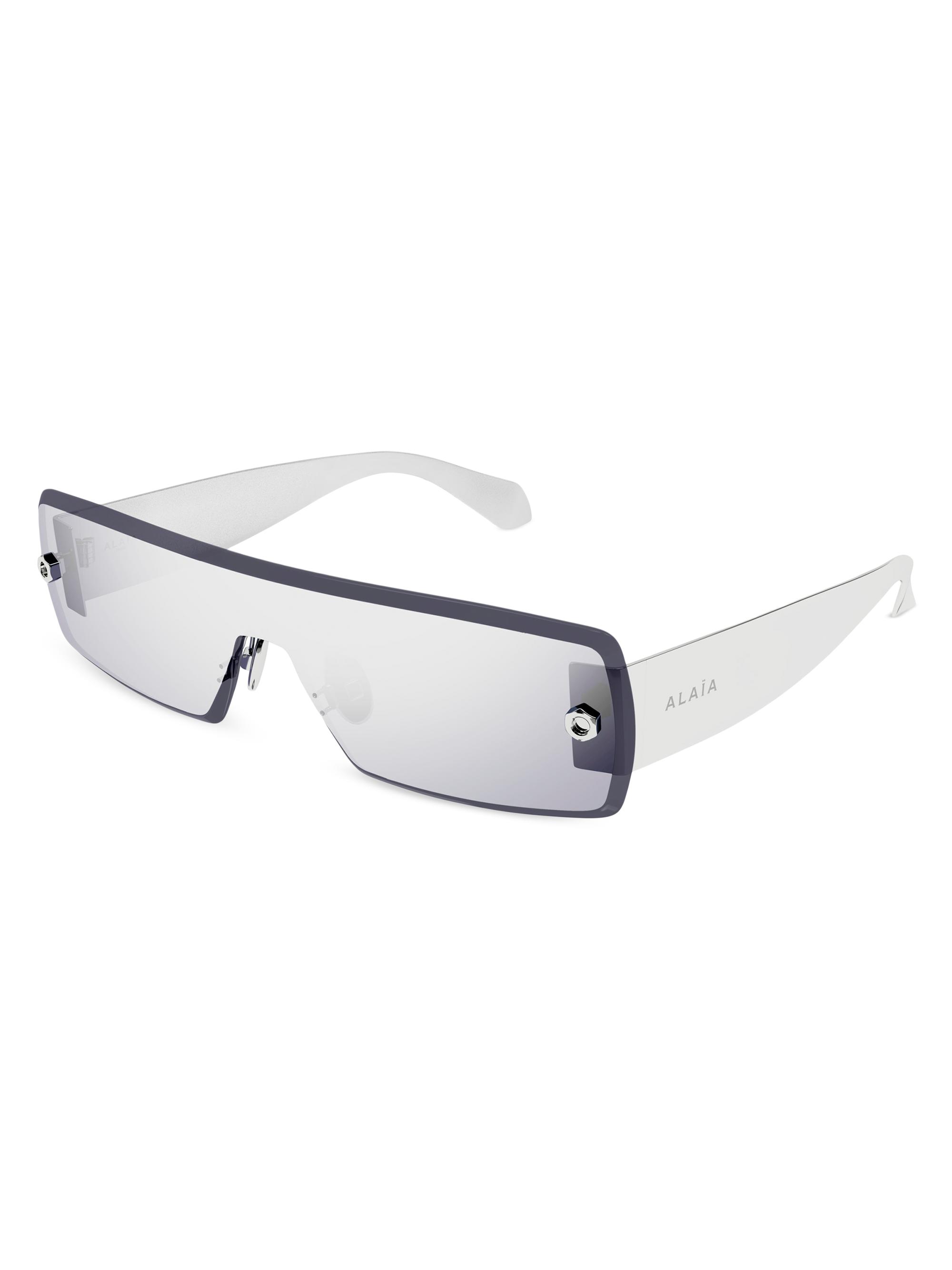 ALAIA Women's Lettering Logo 99MM Shield Sunglasses - Silver Grey | Thumbnail 4
