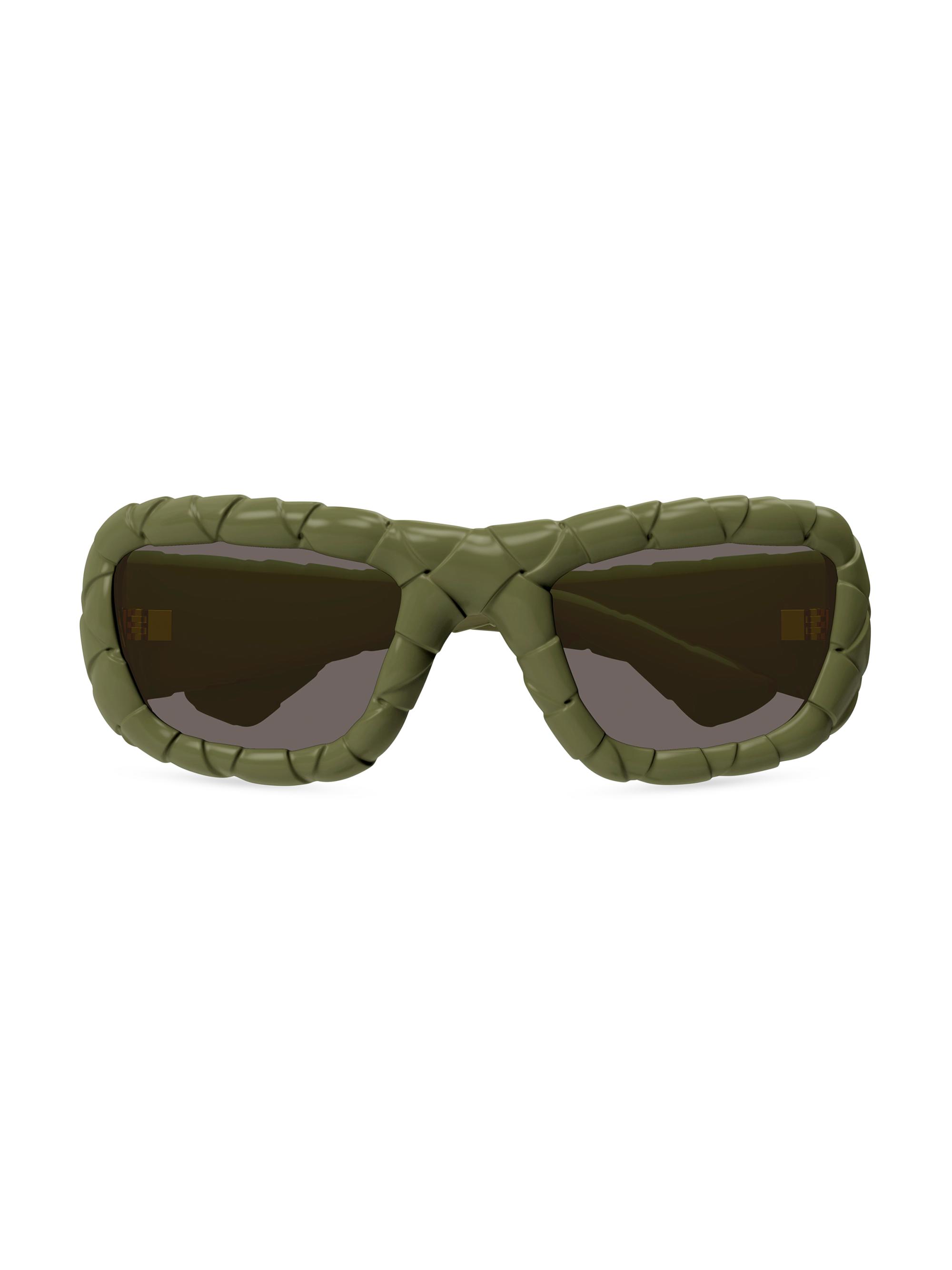 Bottega Veneta Women's Intrecciato 56MM Round Sunglasses - Olive Grey