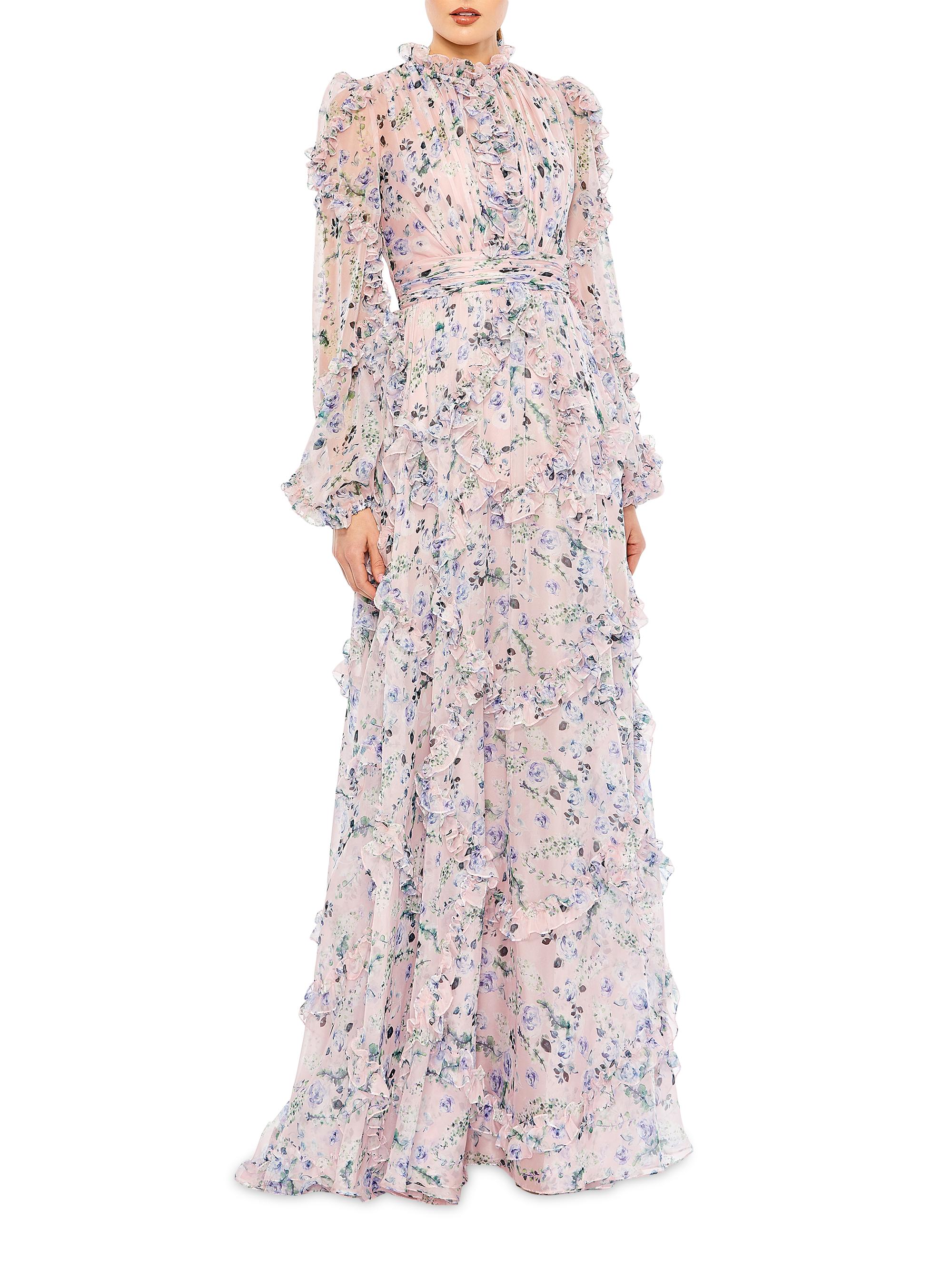 Mac Duggal Women's Ruffled Floral Balloon-Sleeve Gown - Blush Multi