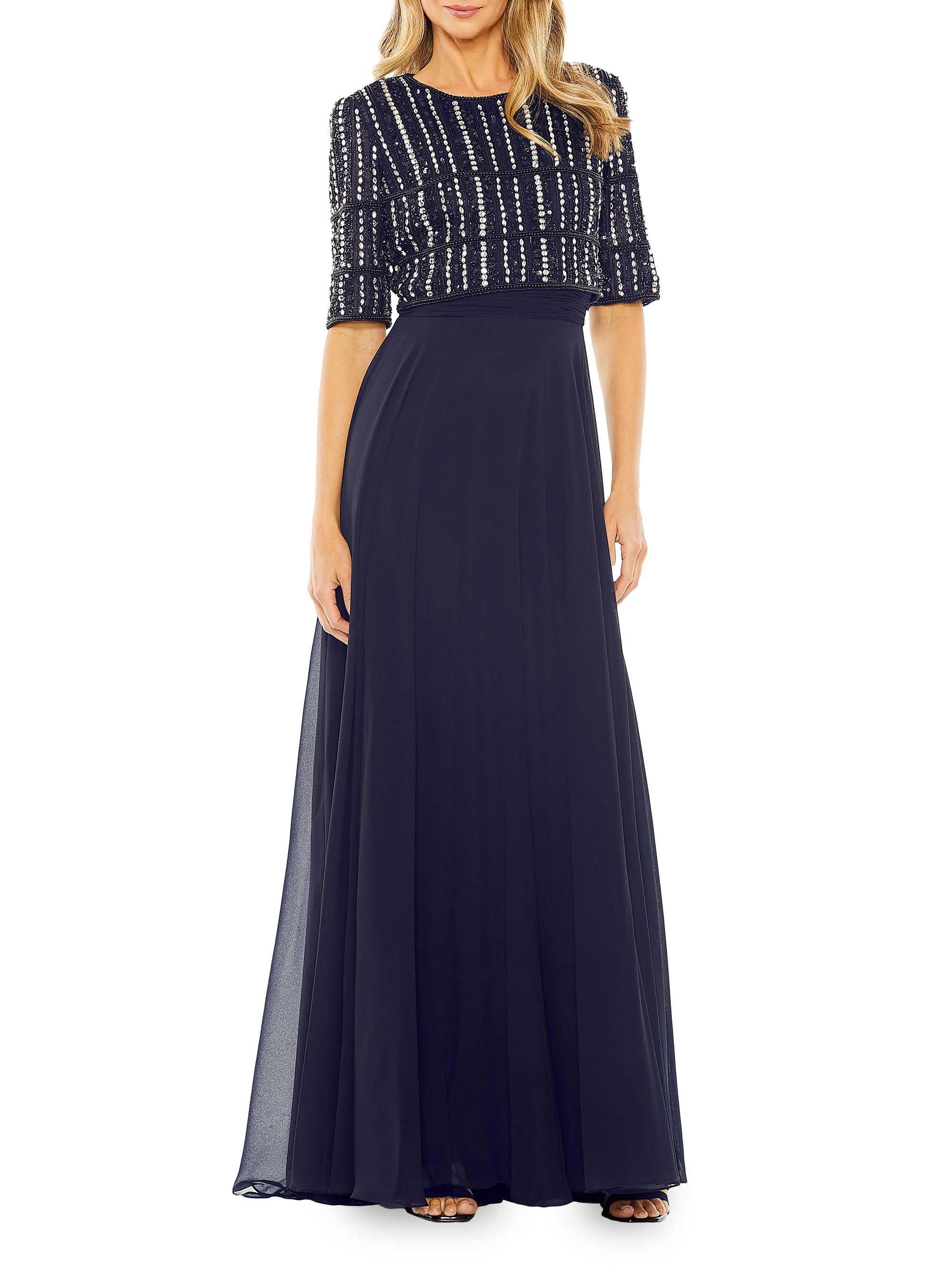 Mac Duggal Women's Bead-Embellished Chiffon Gown - Midnight